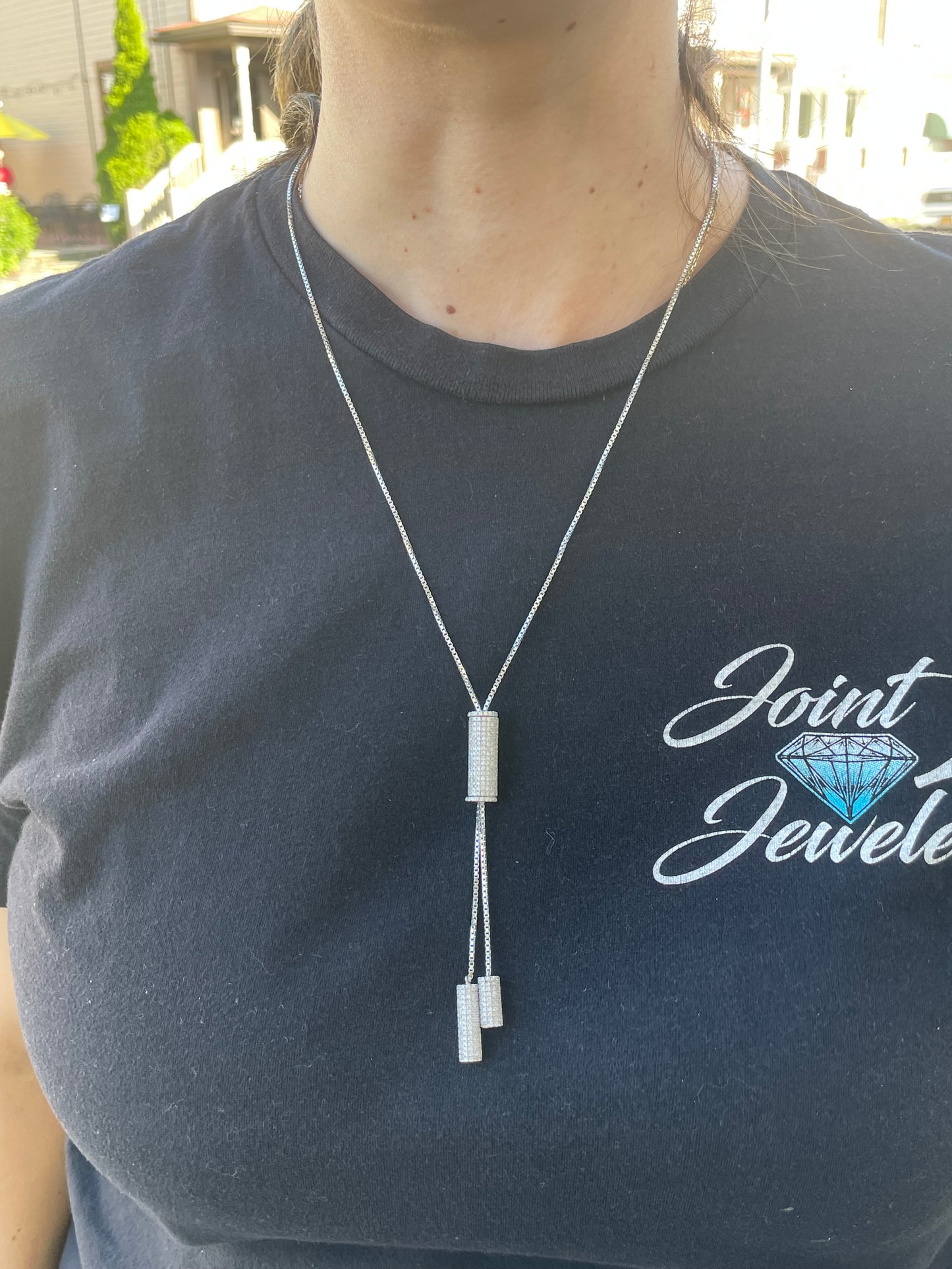 925 Sterling Silver "Sparkling Barrel" Lariat Necklace