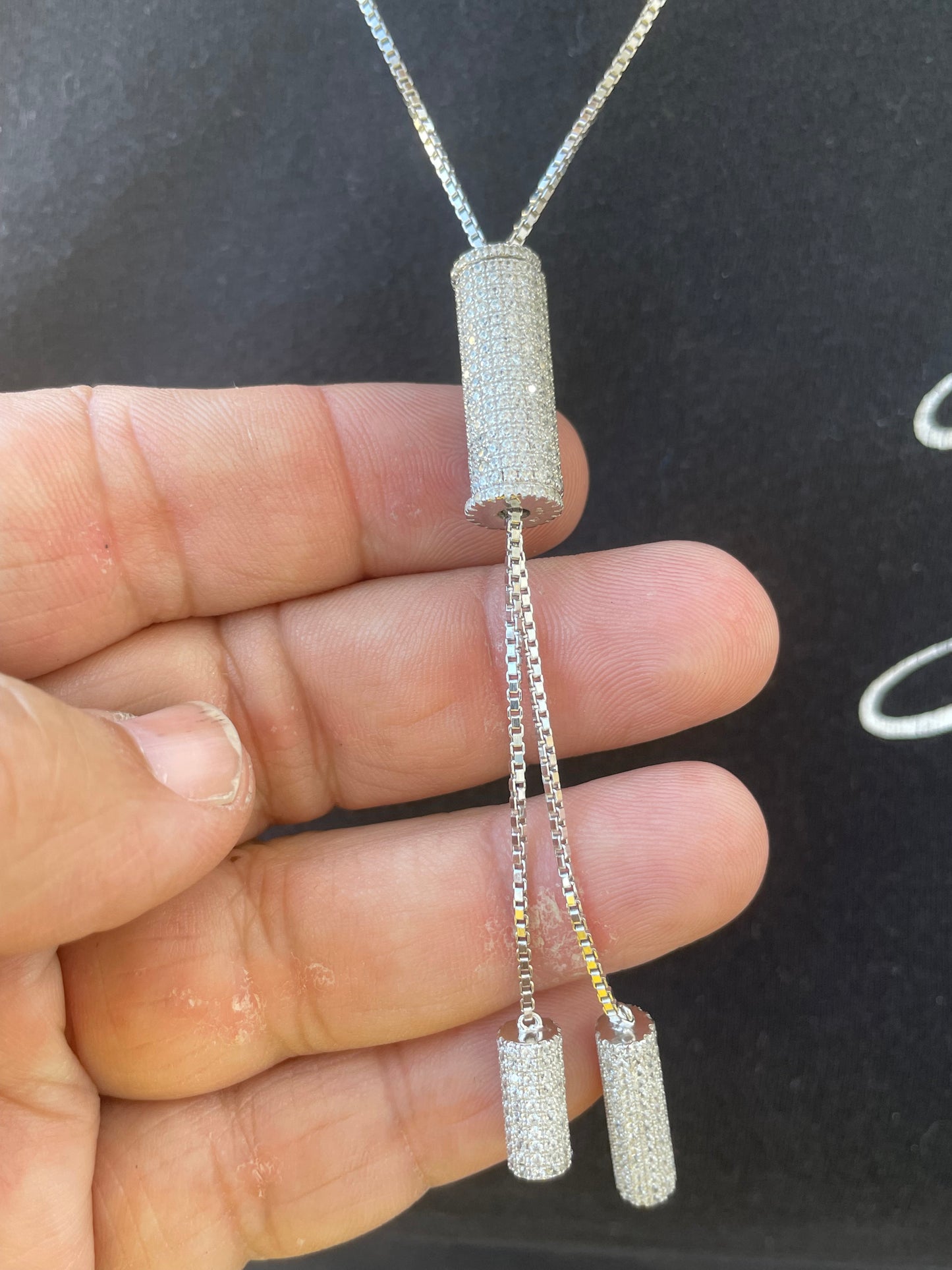 925 Sterling Silver "Sparkling Barrel" Lariat Necklace