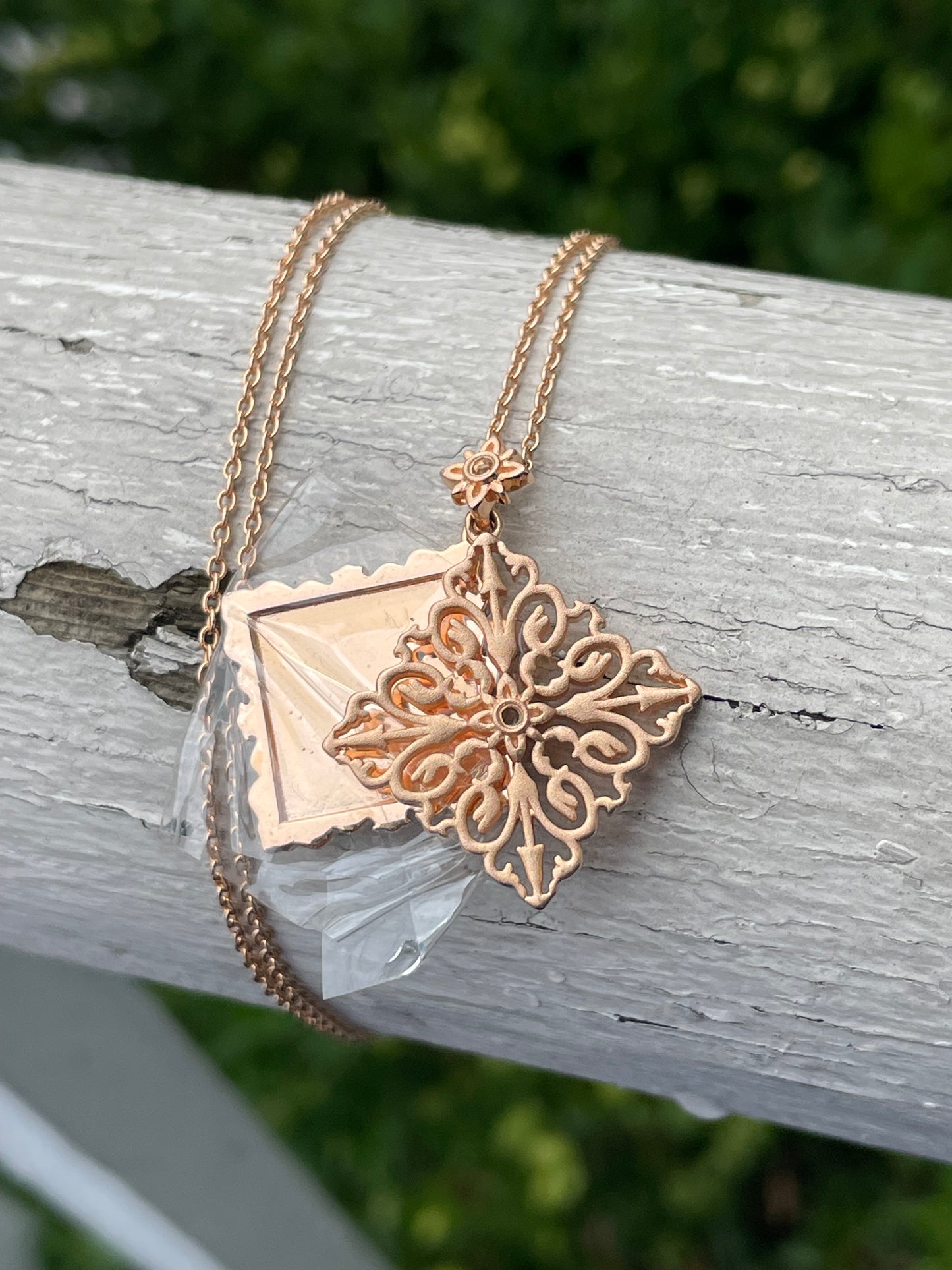 Designer WY 925 Sterling Silver Rose Vermeil Openwork Mandala Swing Necklace