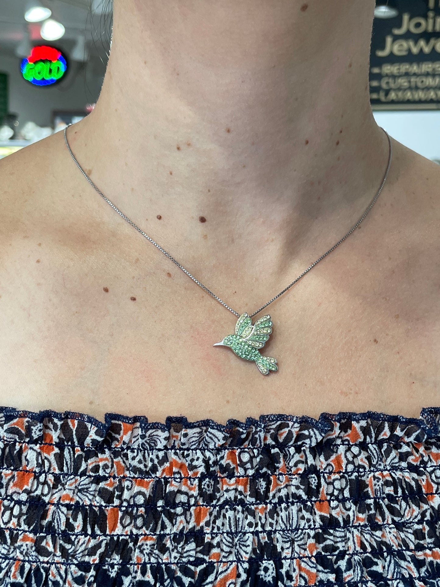 Designer Swarovski 925 Sterling Silver Hummingbird Necklace