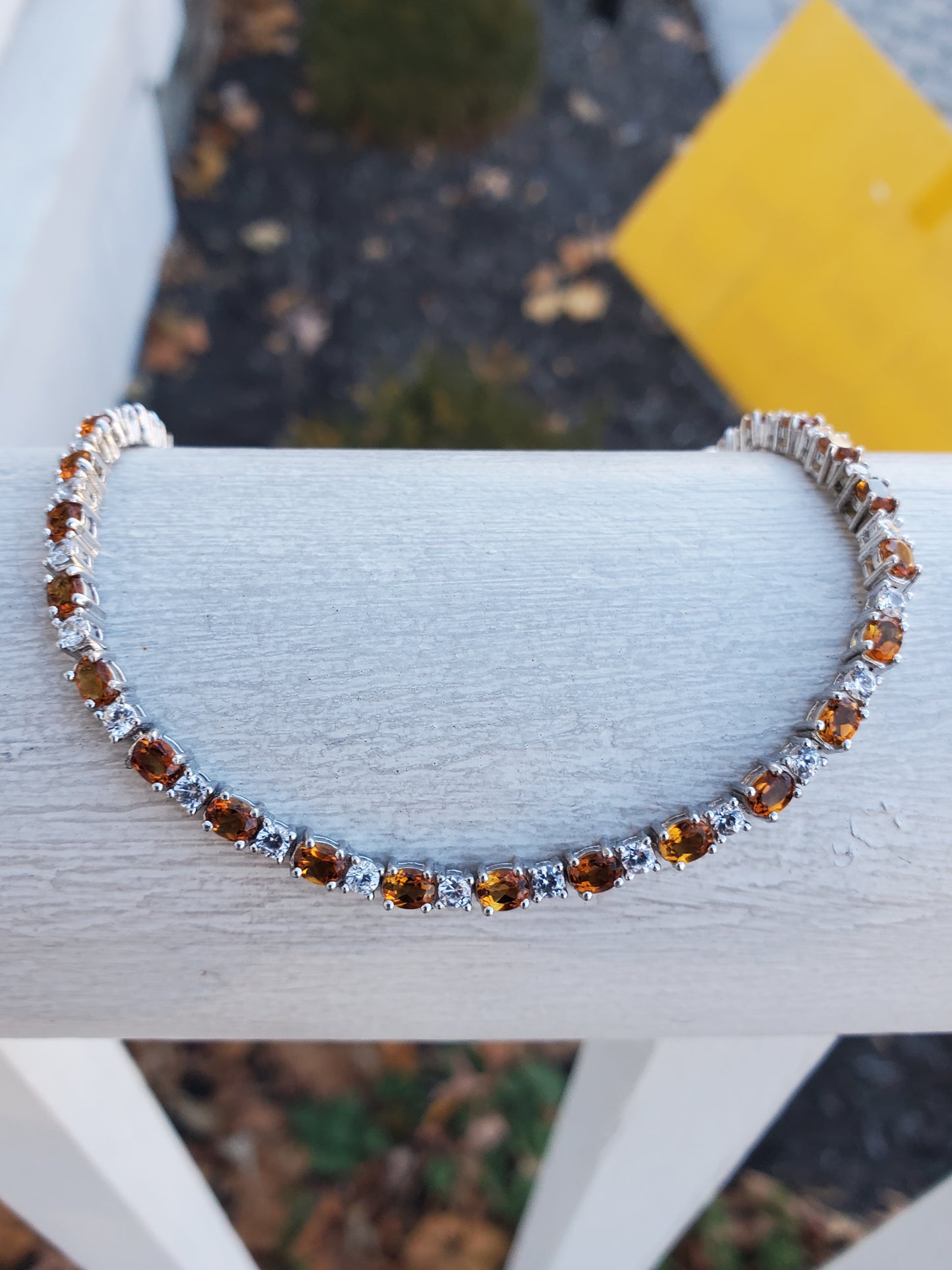 925 Sterling Silver Citrine Zirconia CZ Tennis Bracelet