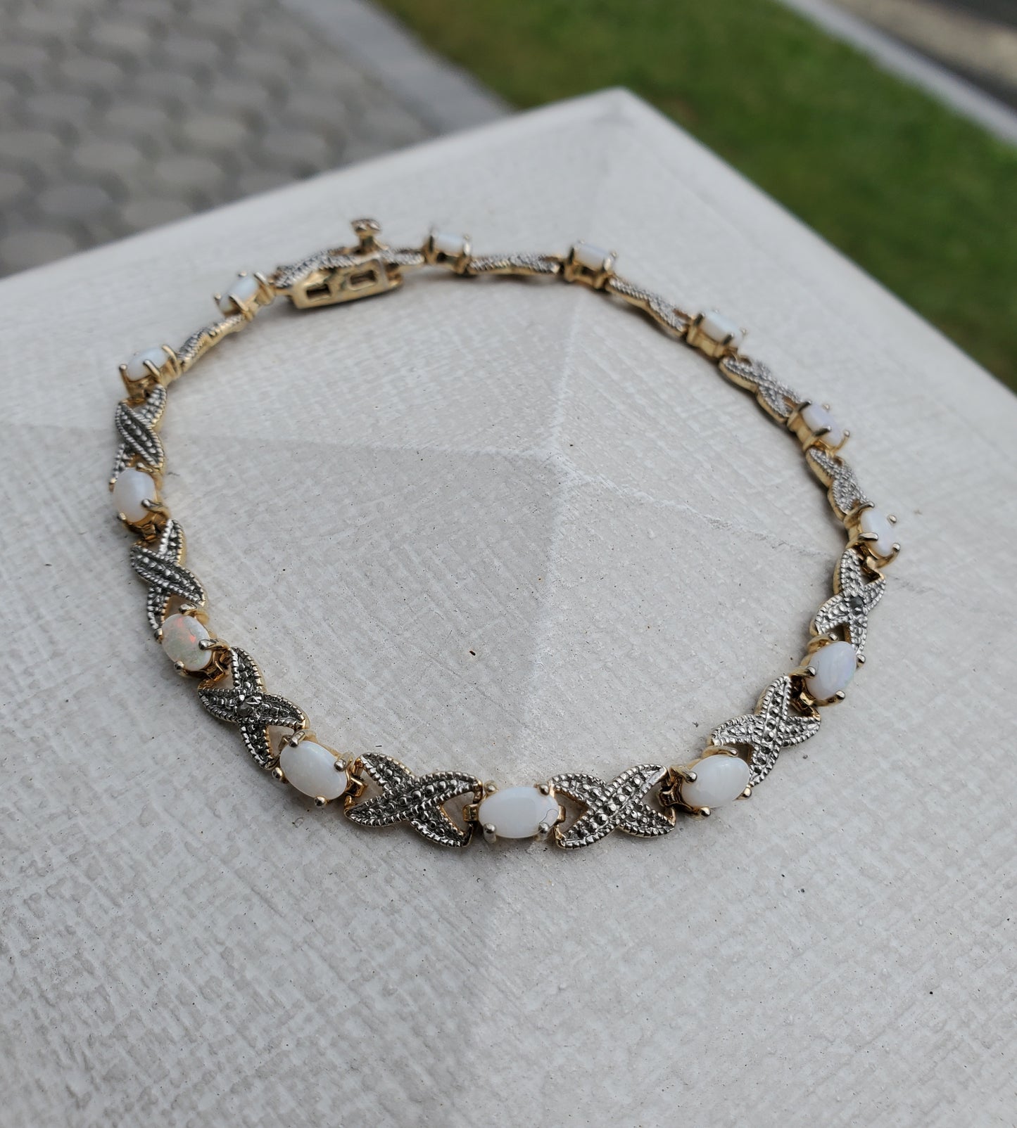 925 Sterling Silver Vermeil Natural Opal hugs & kisses XOXO tennis bracelet