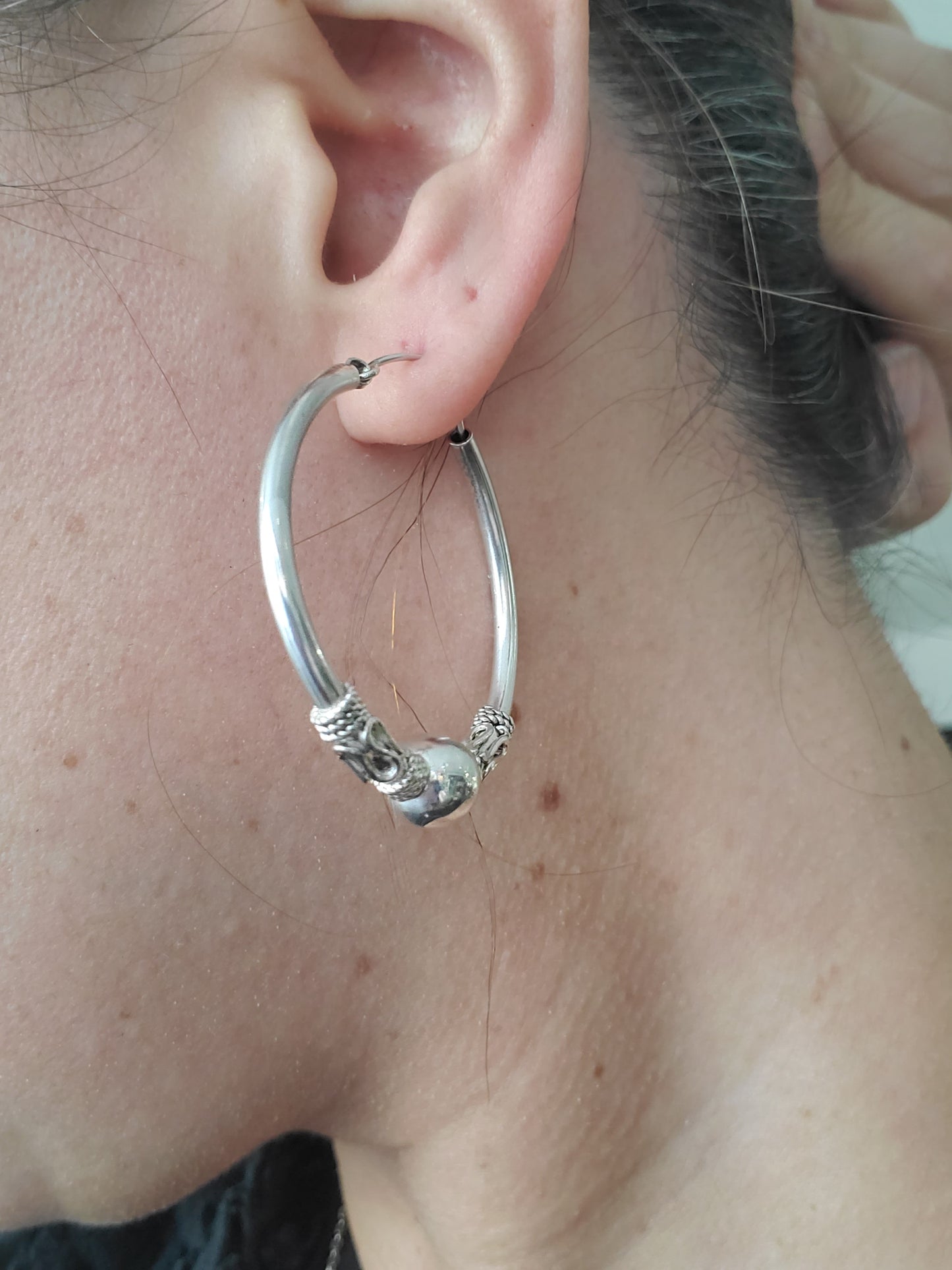 925 Large Boho Bali Beaded Endless Hoop Earrings