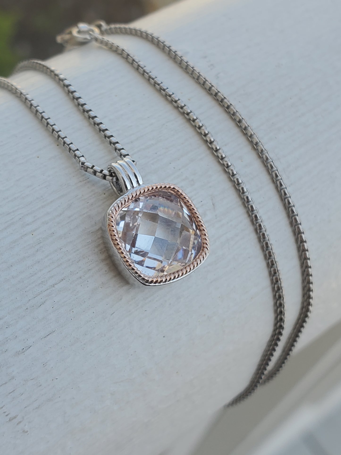 925 Sterling Silver Designer Elle Cushion Cut Zirconia Statement Necklace