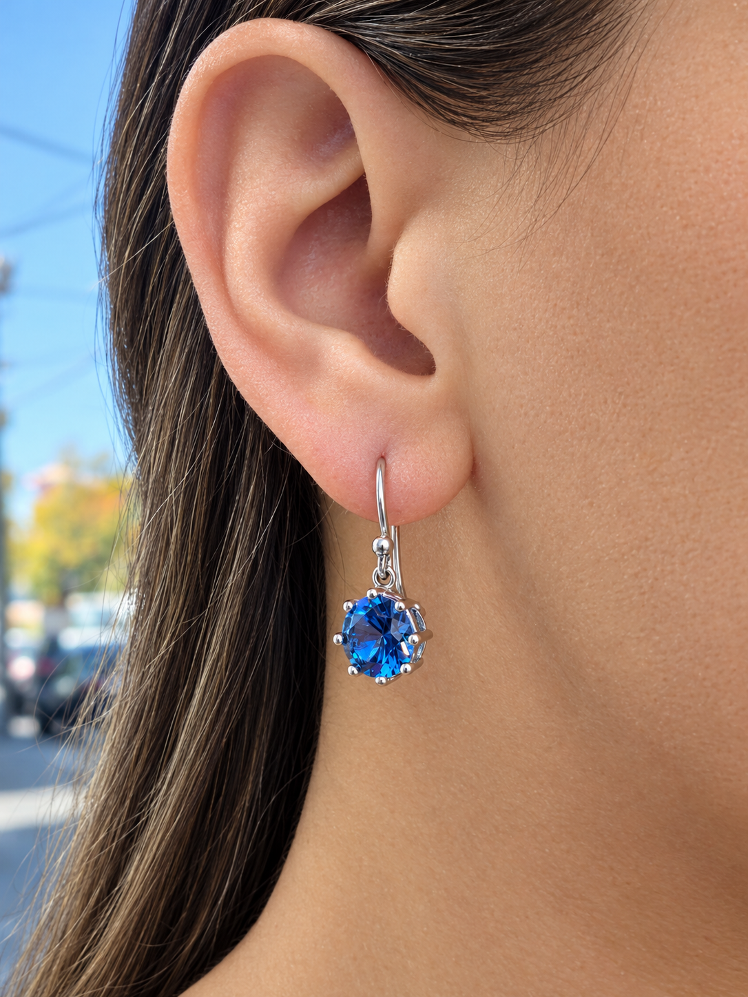 925 Sterling Silver Simulated Hampton Blue Topaz Dangle Earrings