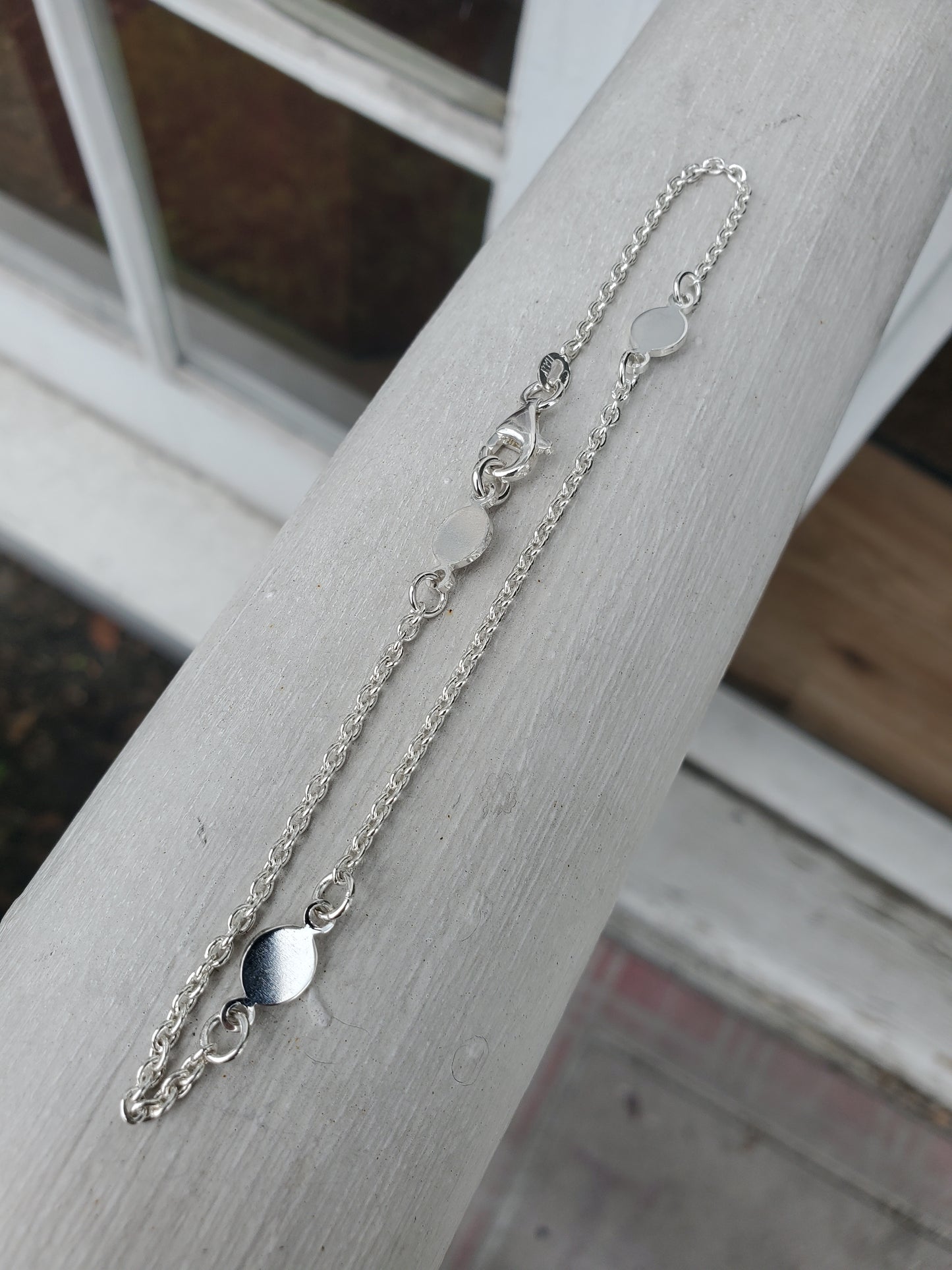 925 Sterling Silver Oval Signet Charm Anklet / Ankle Bracelet 9.75”