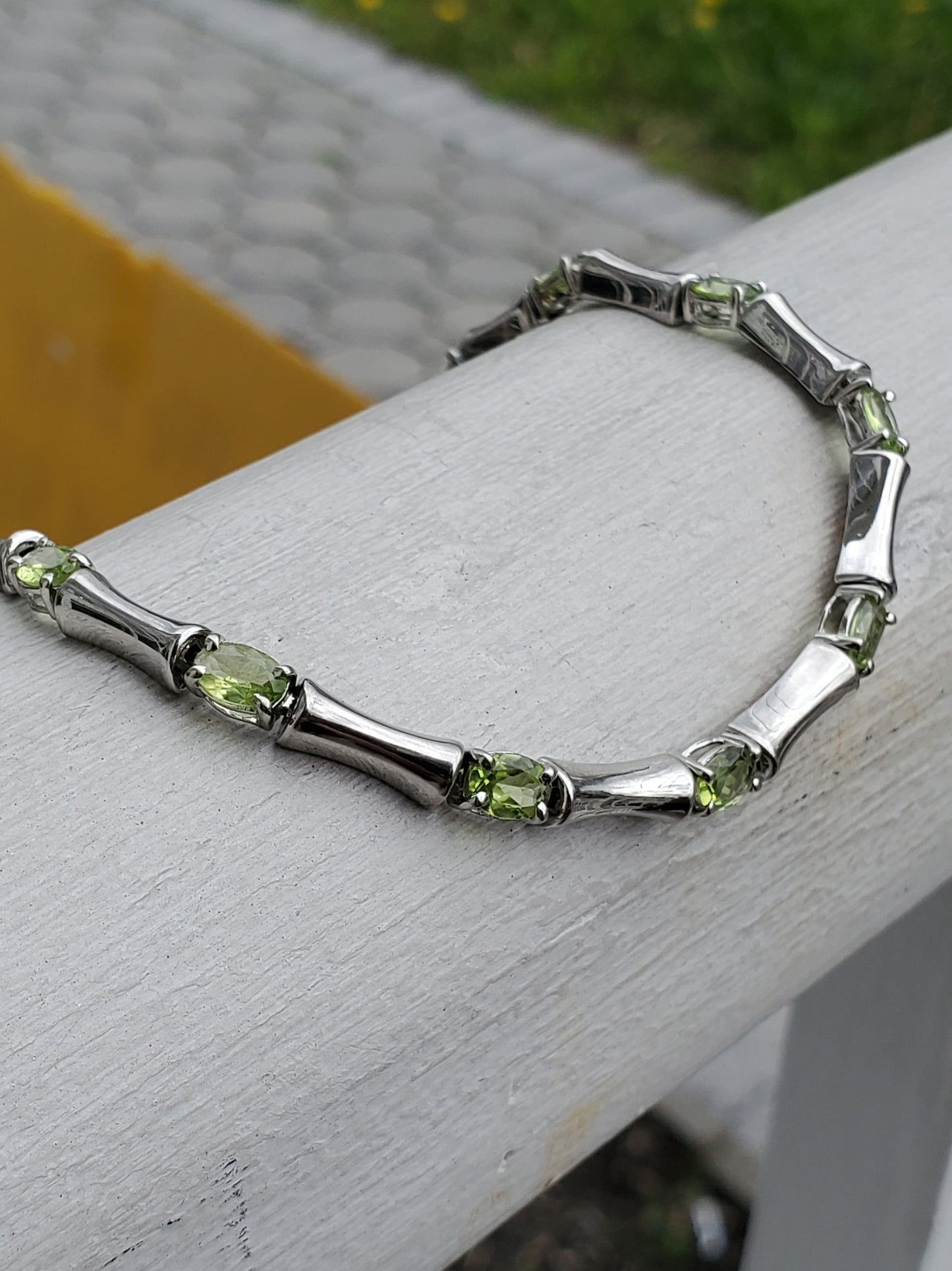 925 Sterling Silver Natural Peridot Bone Link Bracelet