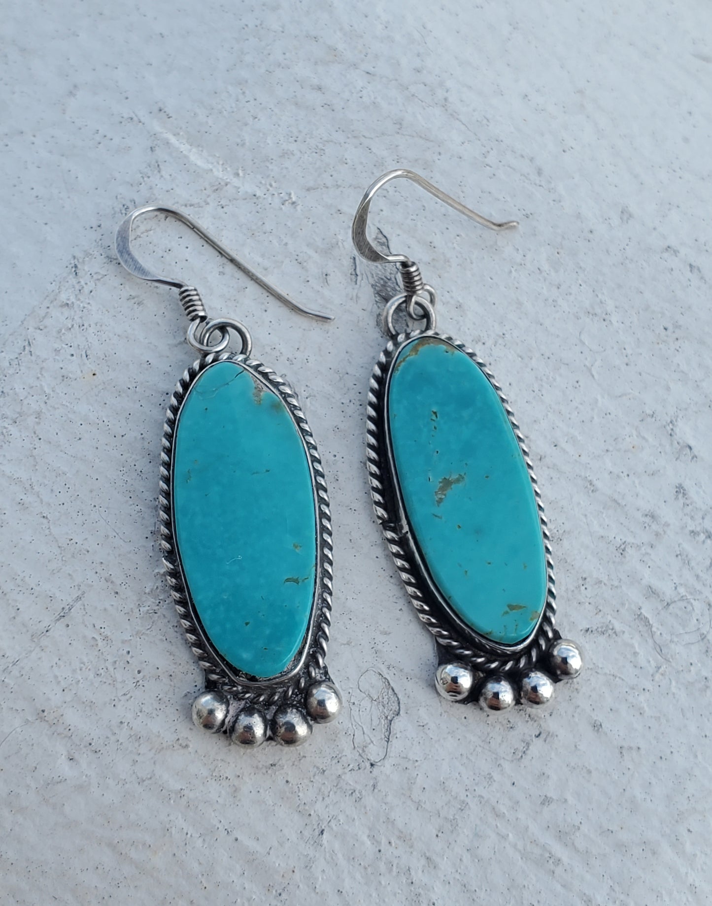 925 Sterling Silver Oblong Dangle Southwest Turquoise Earrings