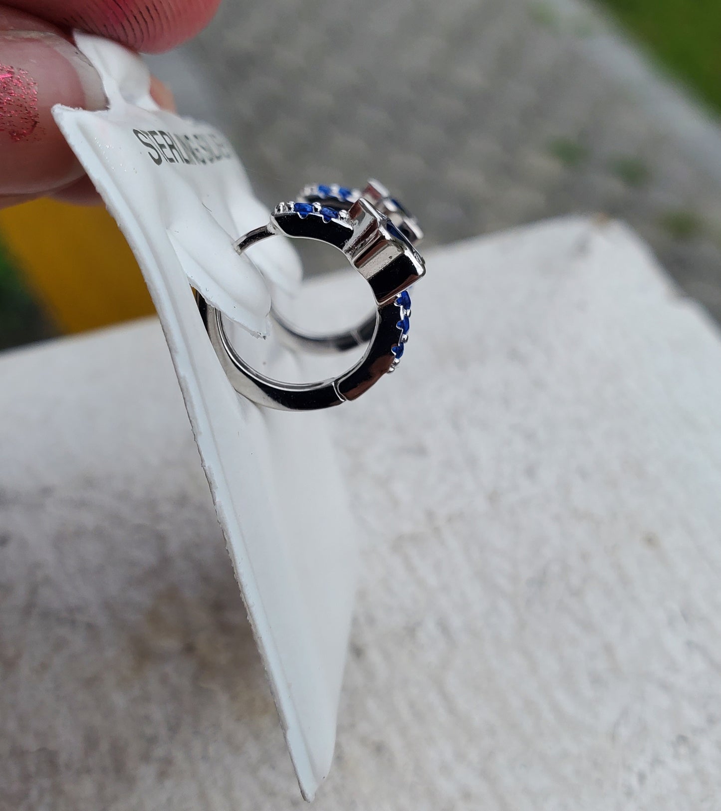 925 Sterling Silver Simulated Blue Sapphire Star Huggie Hoop Earrings