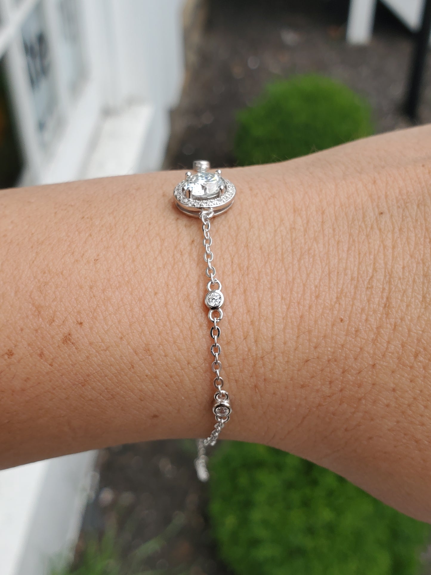 925 Sterling Silver 1ct Moissanite Diamond bezel set station bracelet