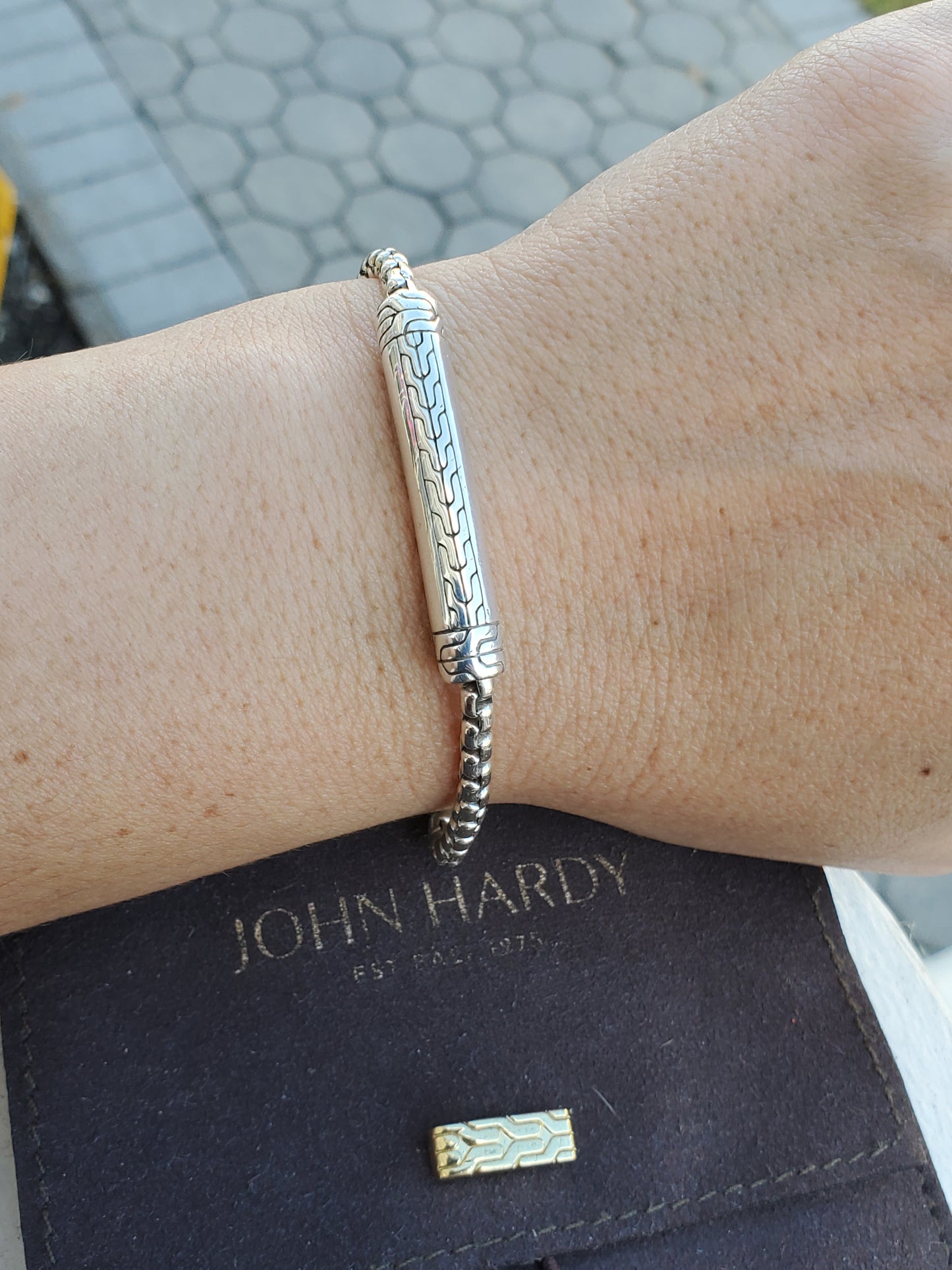 925 Sterling Silver Designer John Hardy Bar Cable Link Chain Bracelet