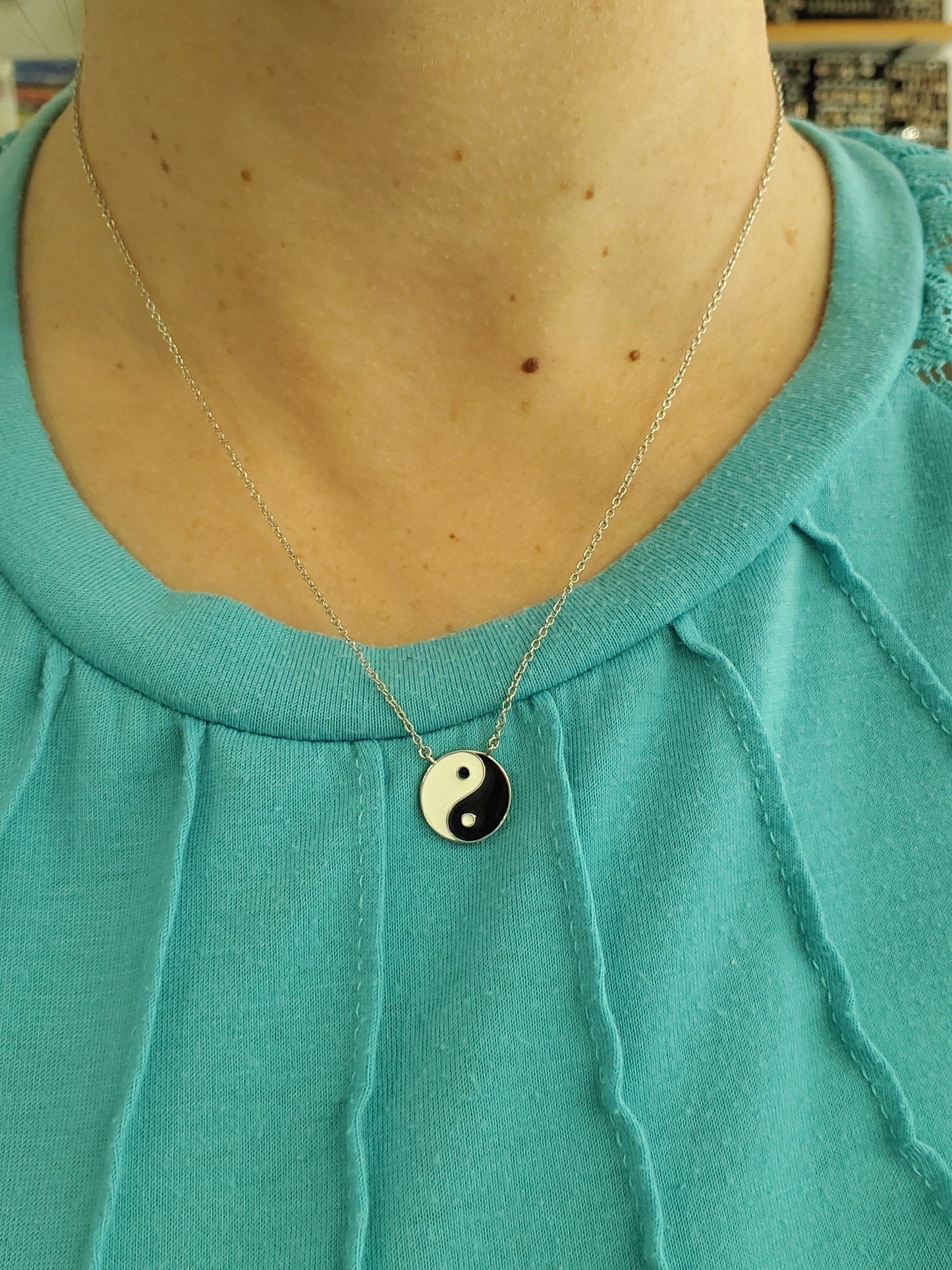 925 Sterling Silver Ying & Yang Enamel Necklace