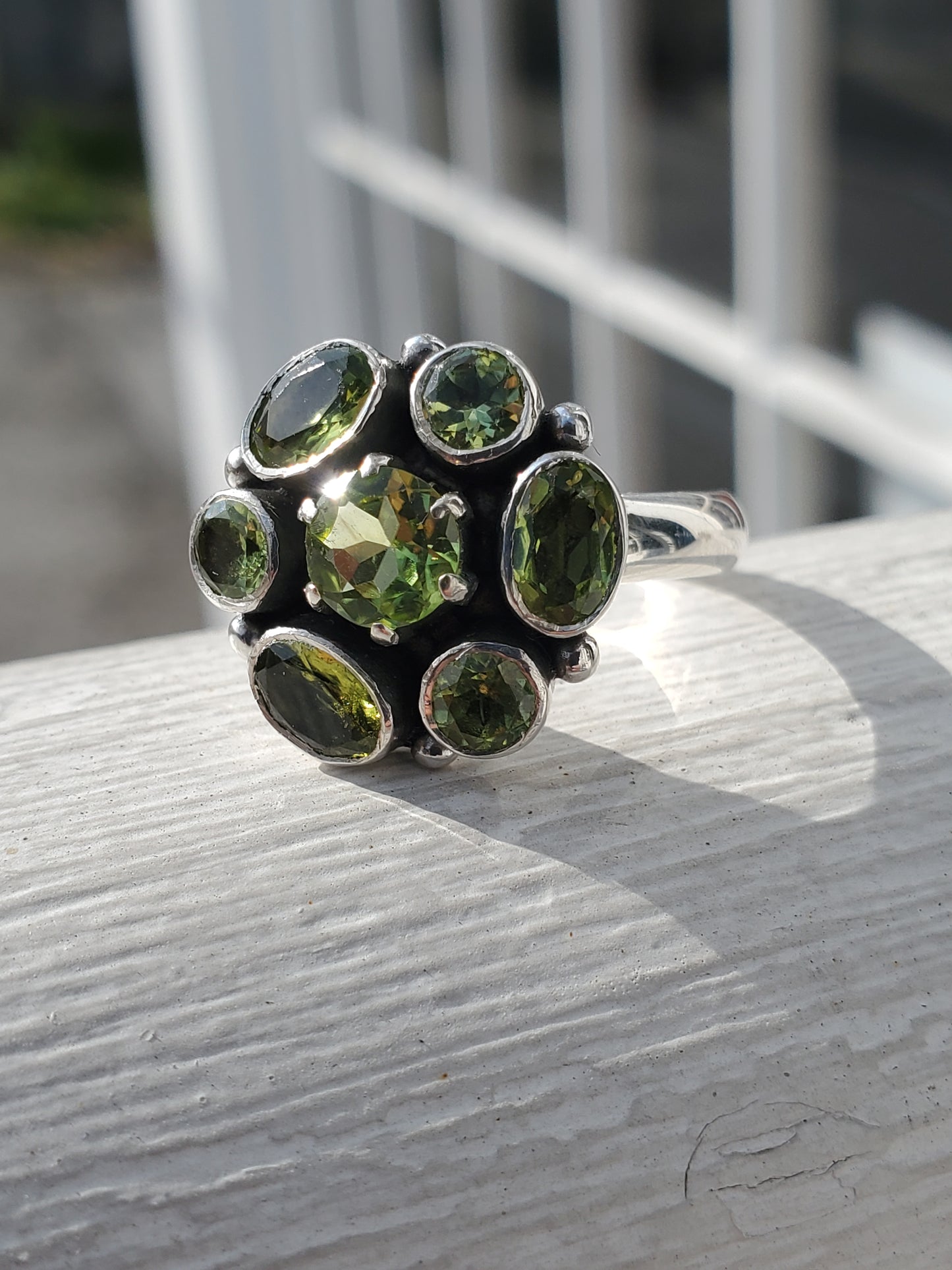 925 Sterling Silver Natural Peridot Cluster Ring