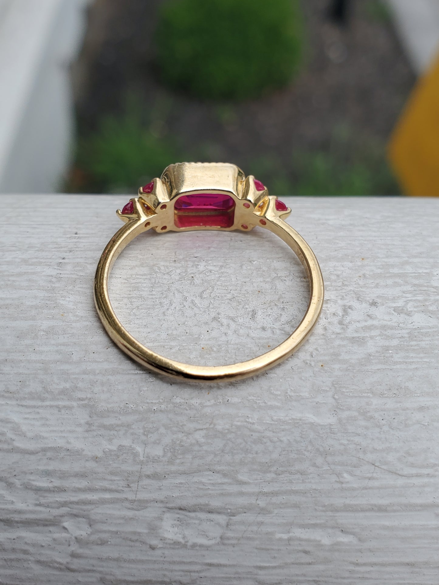 925 Sterling Silver Vermeil Simulated Ruby Emerald Cut Ring