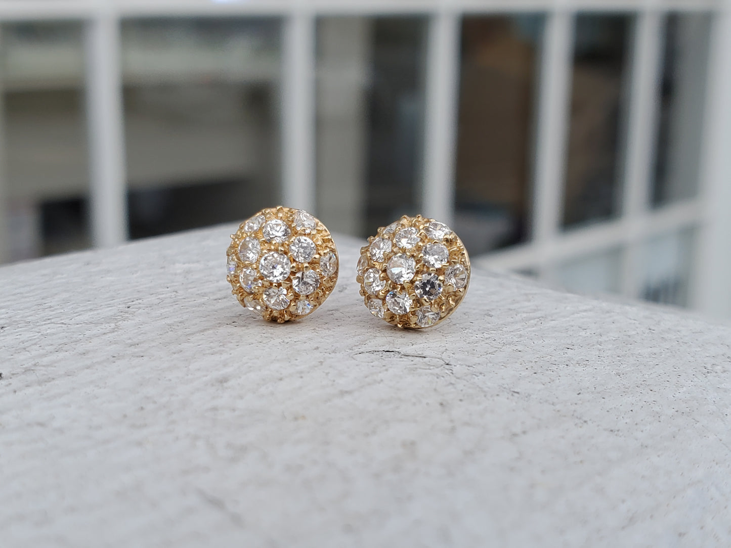10k Solid Gold Petite Pave CZ Ball Stud Earrings
