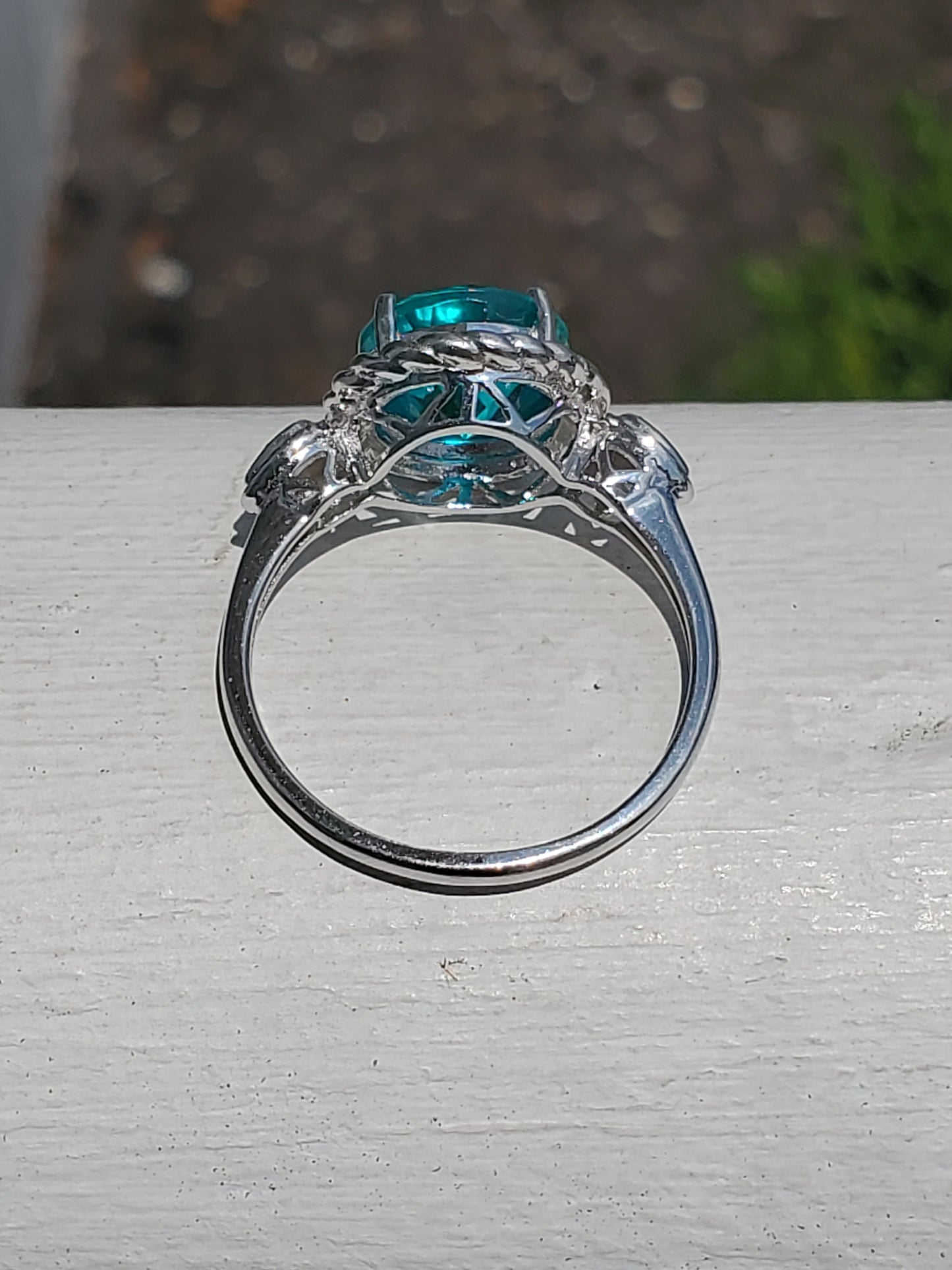 925 Sterling Silver Teal 4.0ct Zirconia Solitare Ring