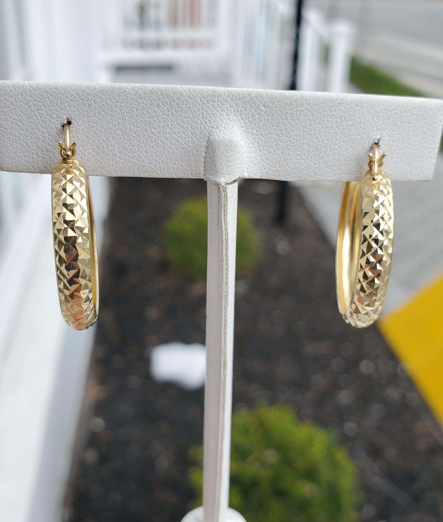 14k Gold Sparkling Prism Cut Hoop Earrings