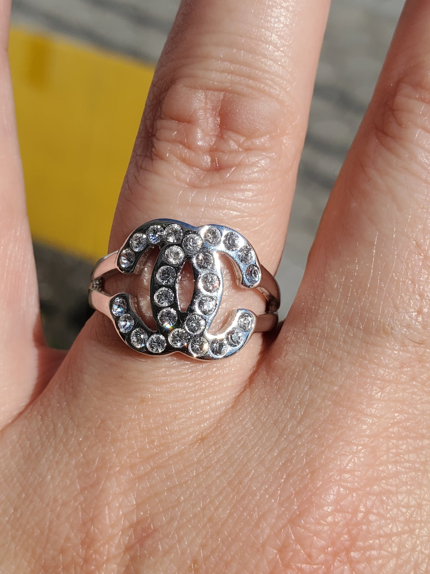 925 Sterling Silver Designer Inspired CC Logo Zirconia Ring