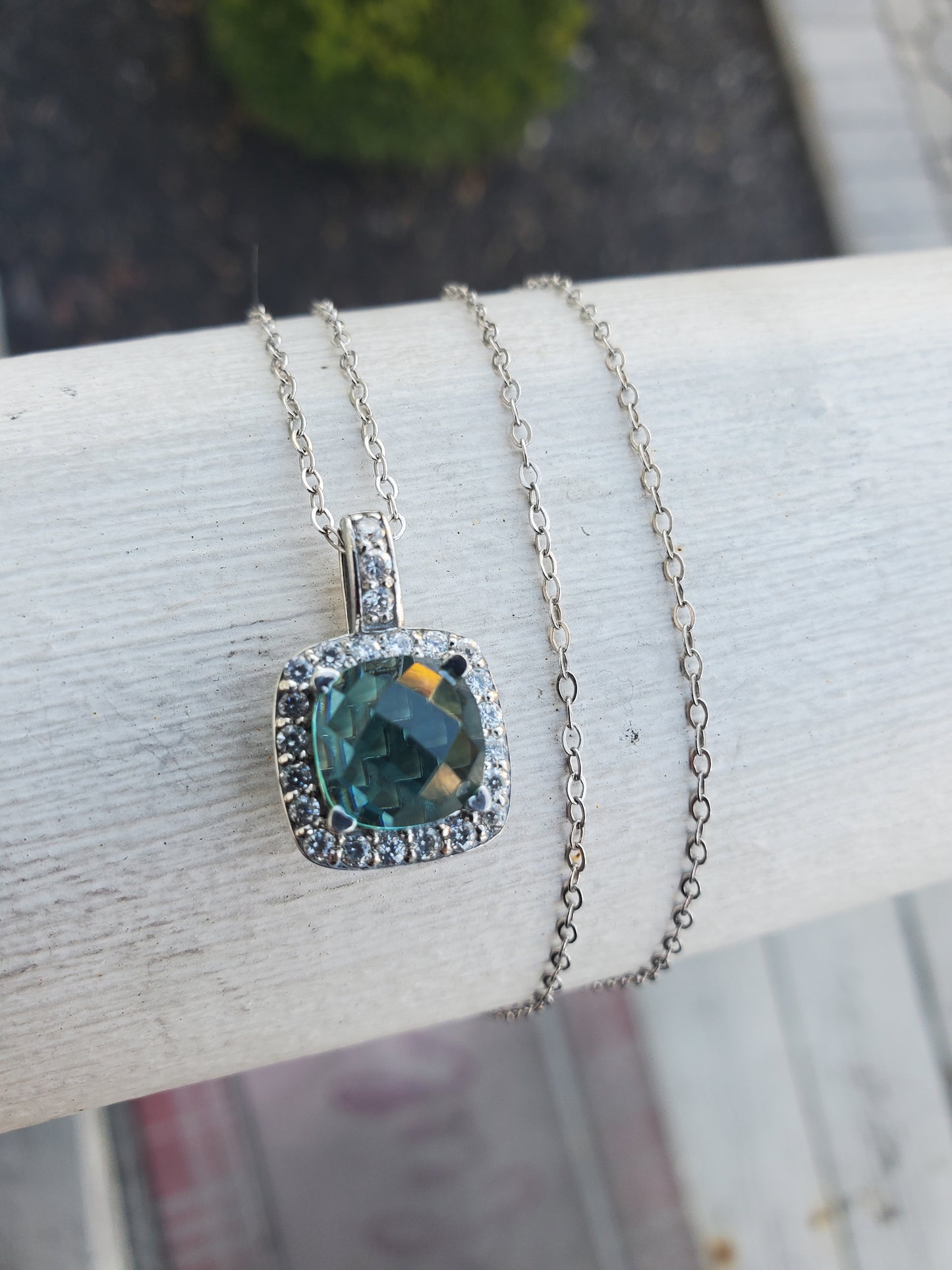 925 Sterling Silver Albion Style Blue Crystal Zirconia Pendant Necklace