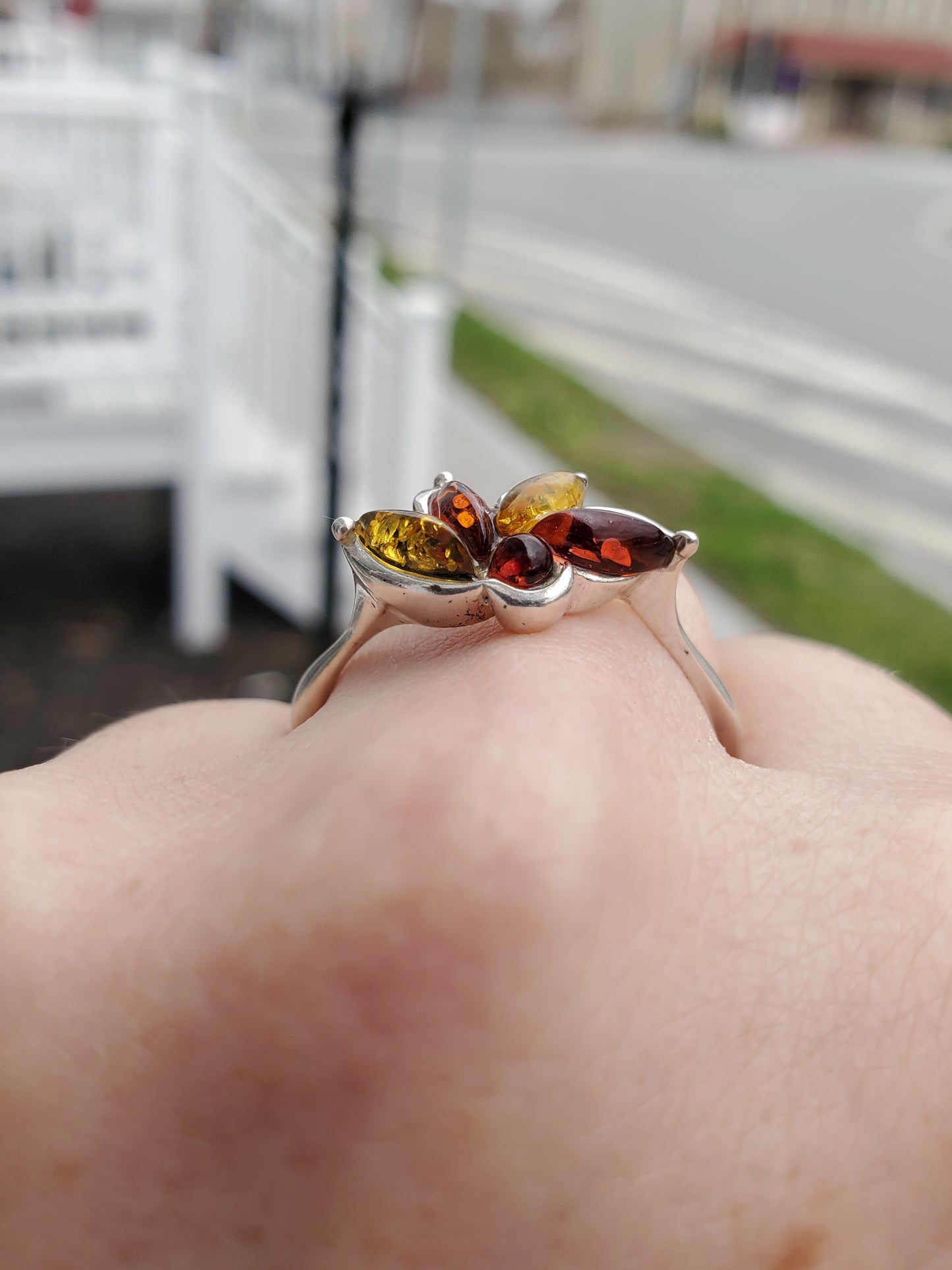 925 Sterling Silver Marquise Colors of Amber Cluster Ring