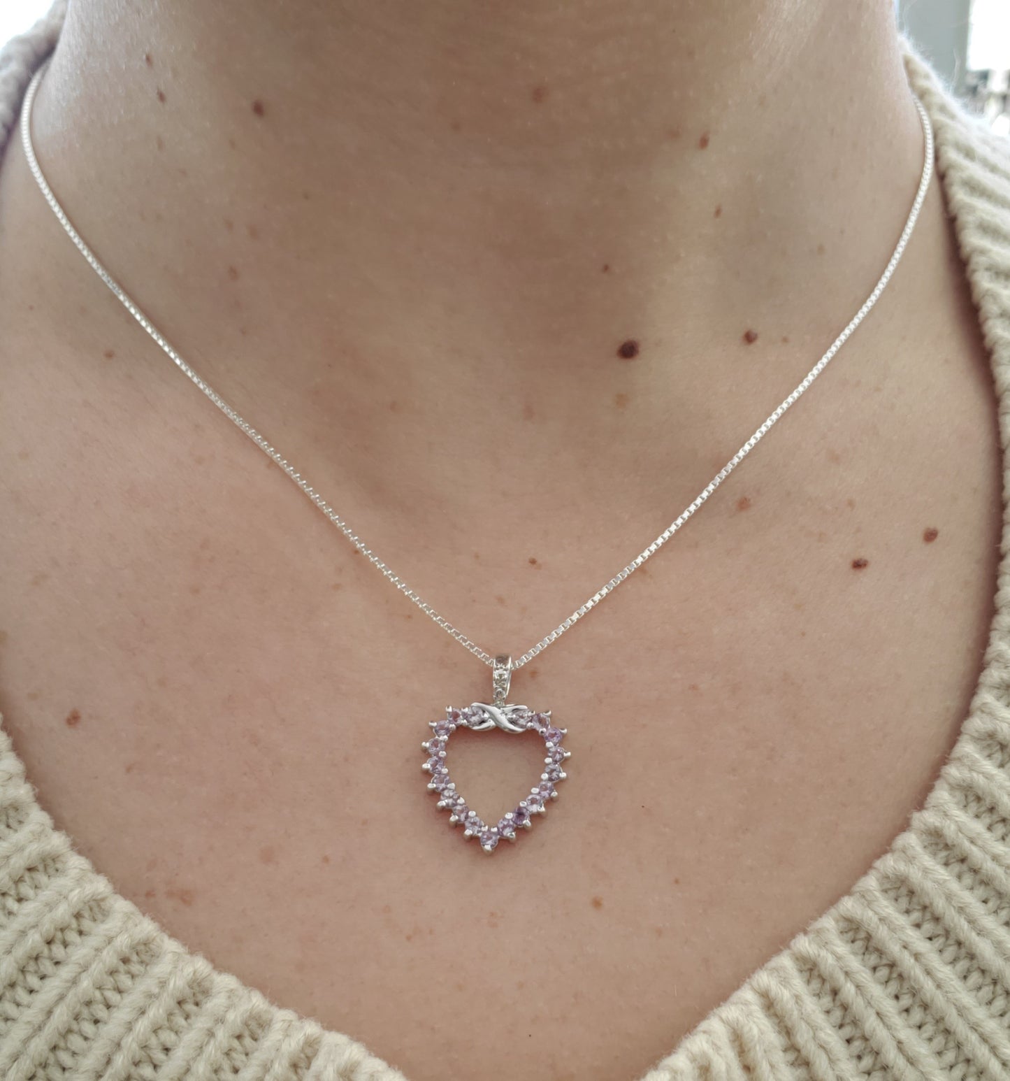 925 Sterling Silver Light Amethyst Open Heart Necklace