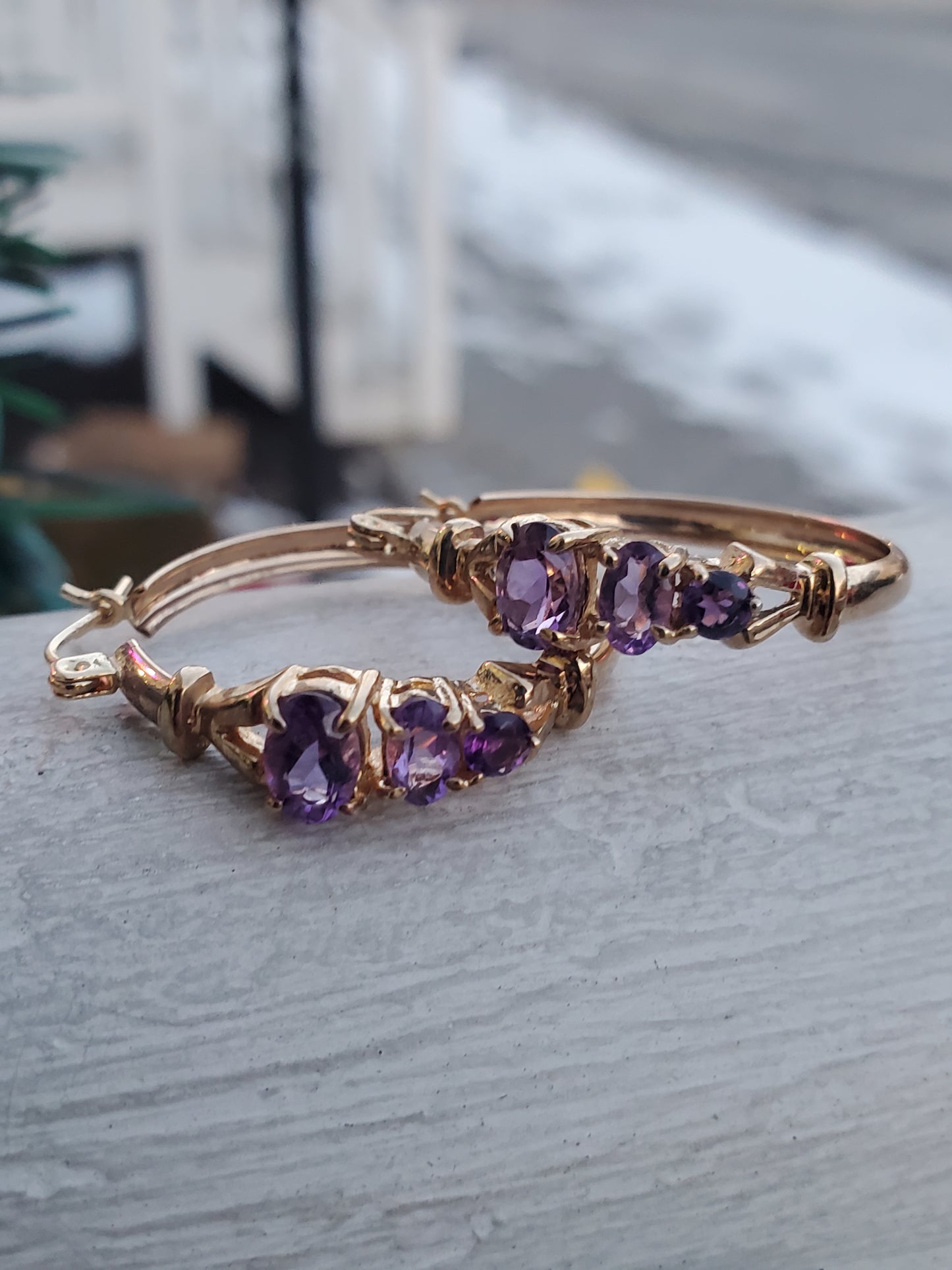 14k Solid Gold Natural Amethyst Hoop Earrings