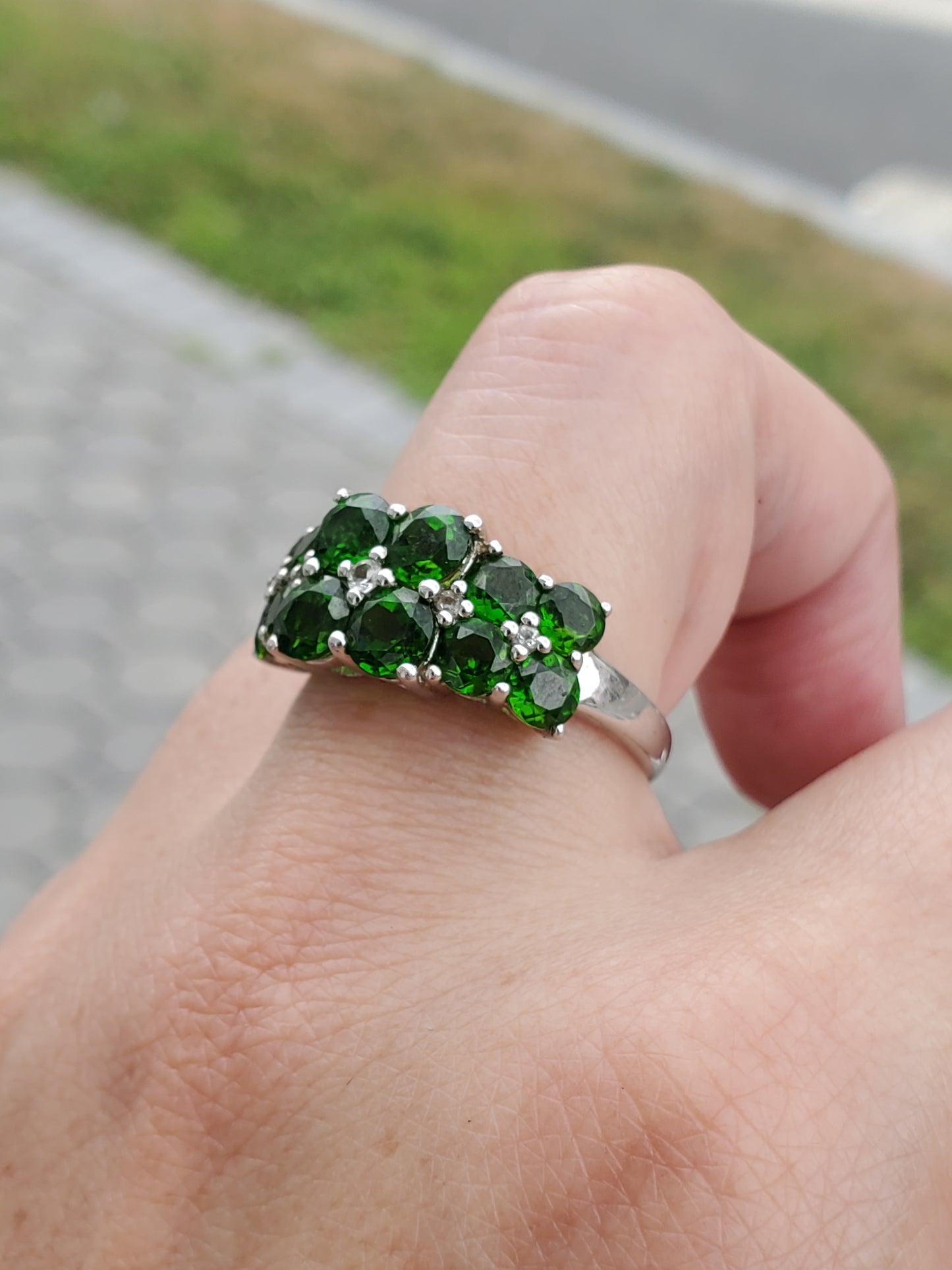 925 Sterling Silver Chrome Diopside Cluster Ring