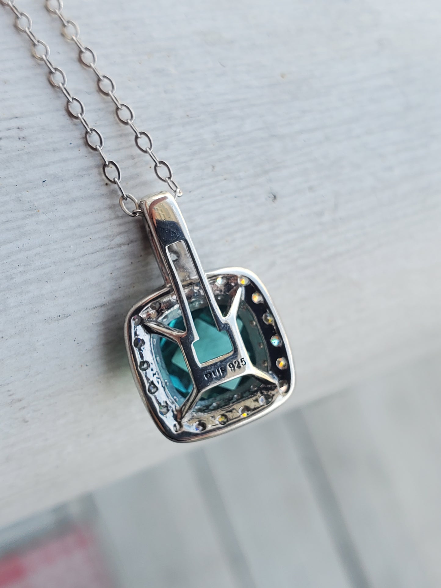 925 Sterling Silver Albion Style Blue Crystal Zirconia Pendant Necklace