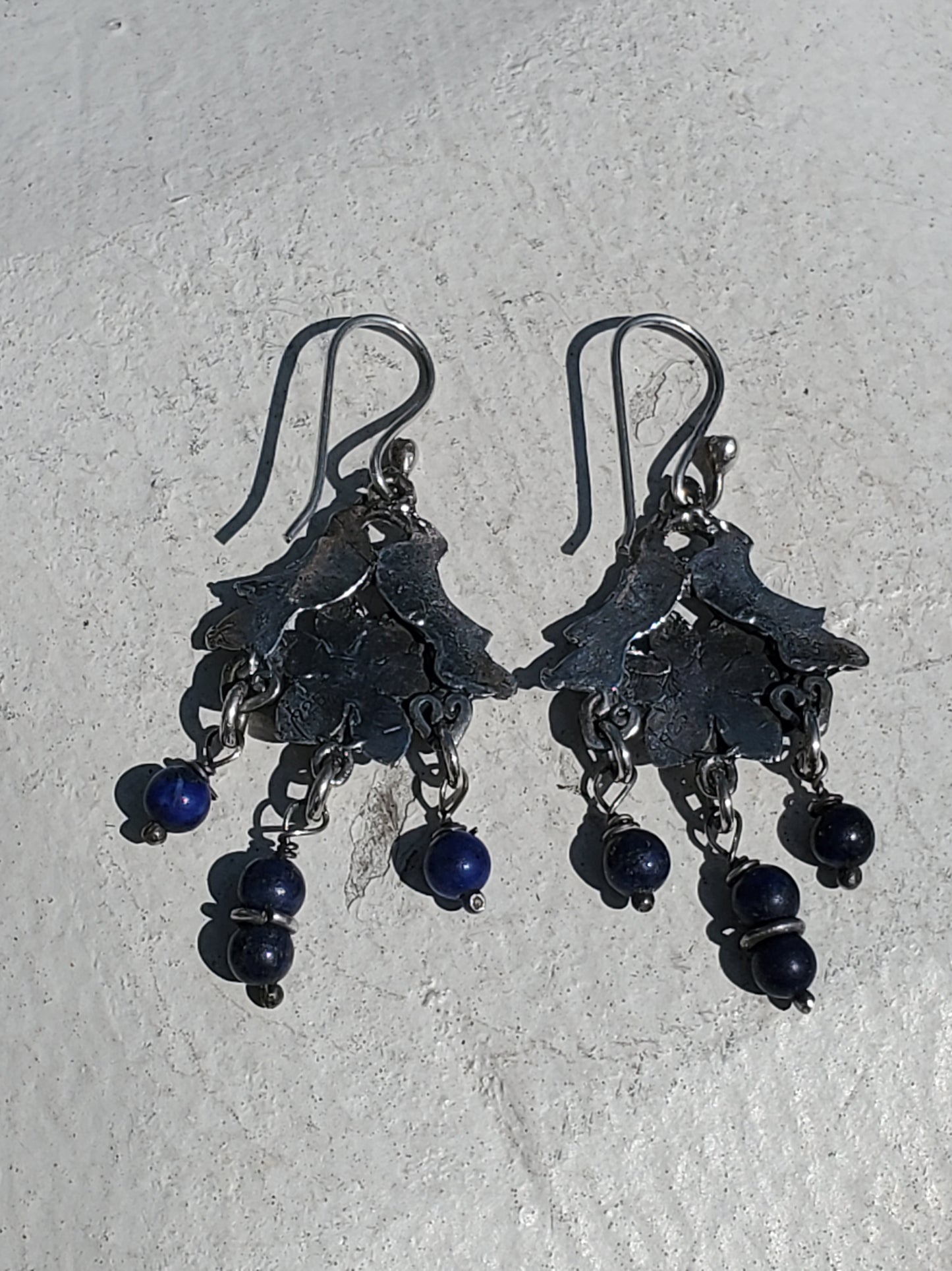 925 Sterling Silver Love Birds Floral Beaded Blue Lapis Dangle Earrings