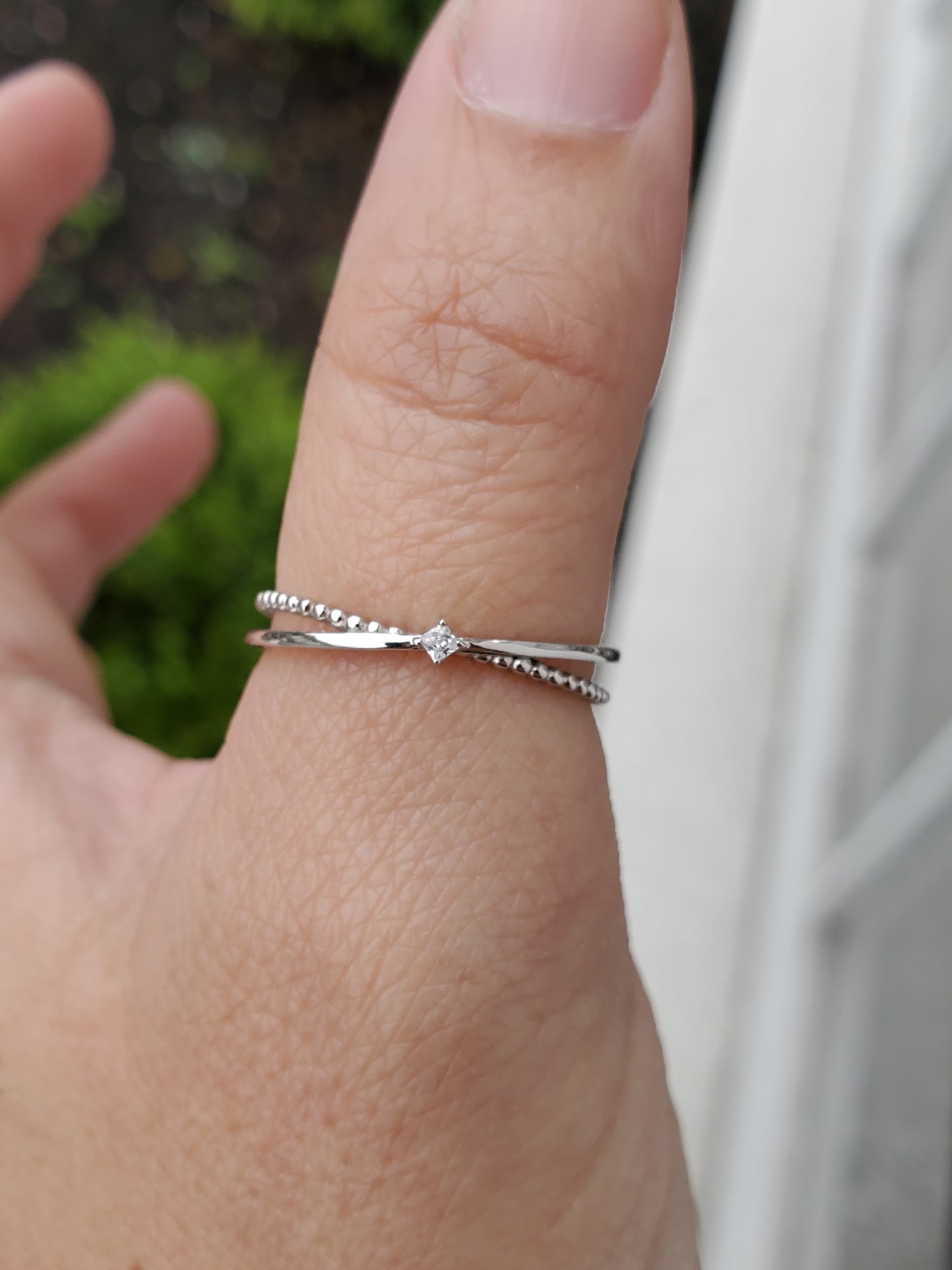 925 Sterling Silver Criss-cross Beaded CZ Zirconia Wrap Ring