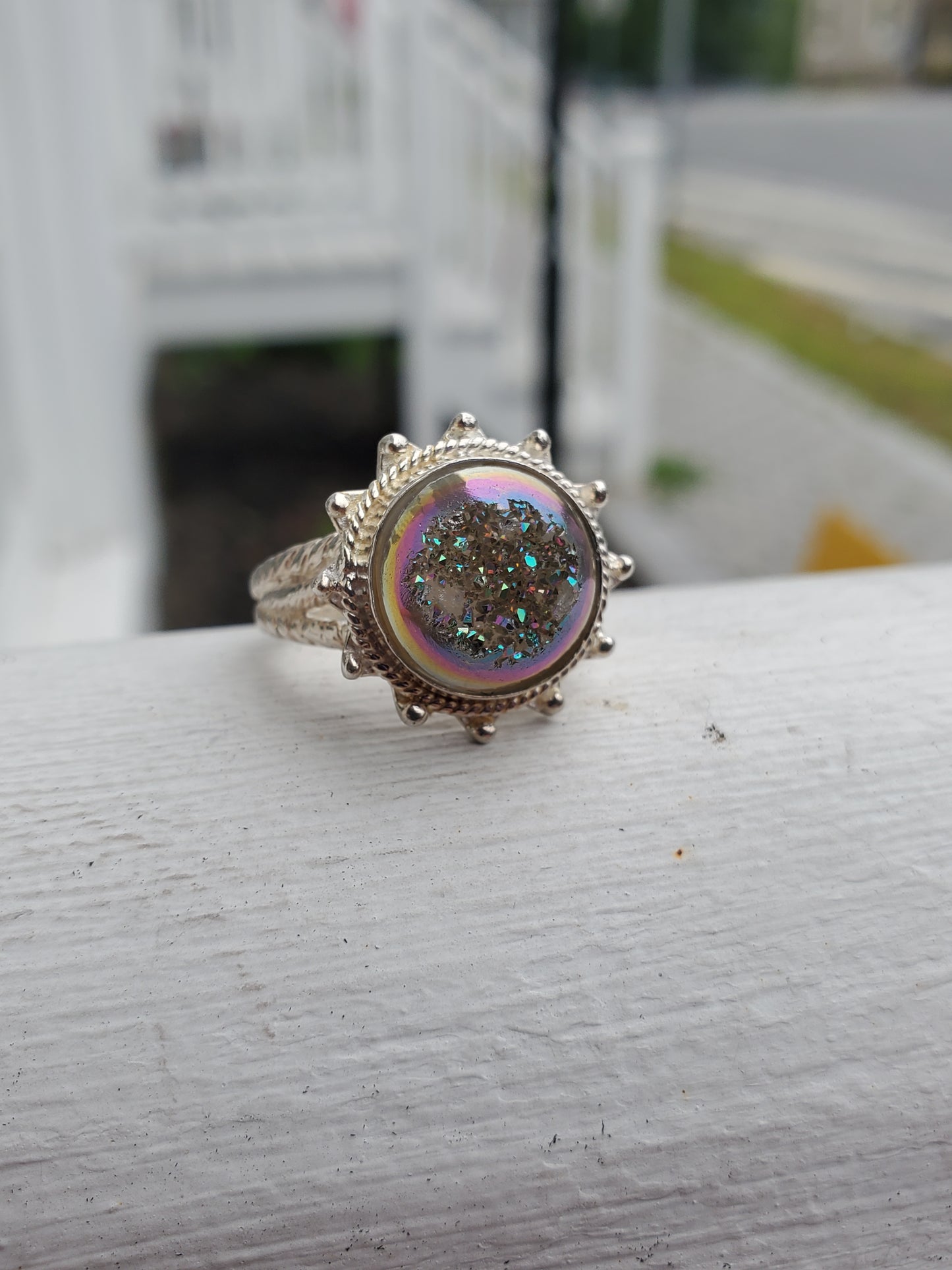 925 Sterling Silver Mystic Druzy Tapered Twisted Cable Ring