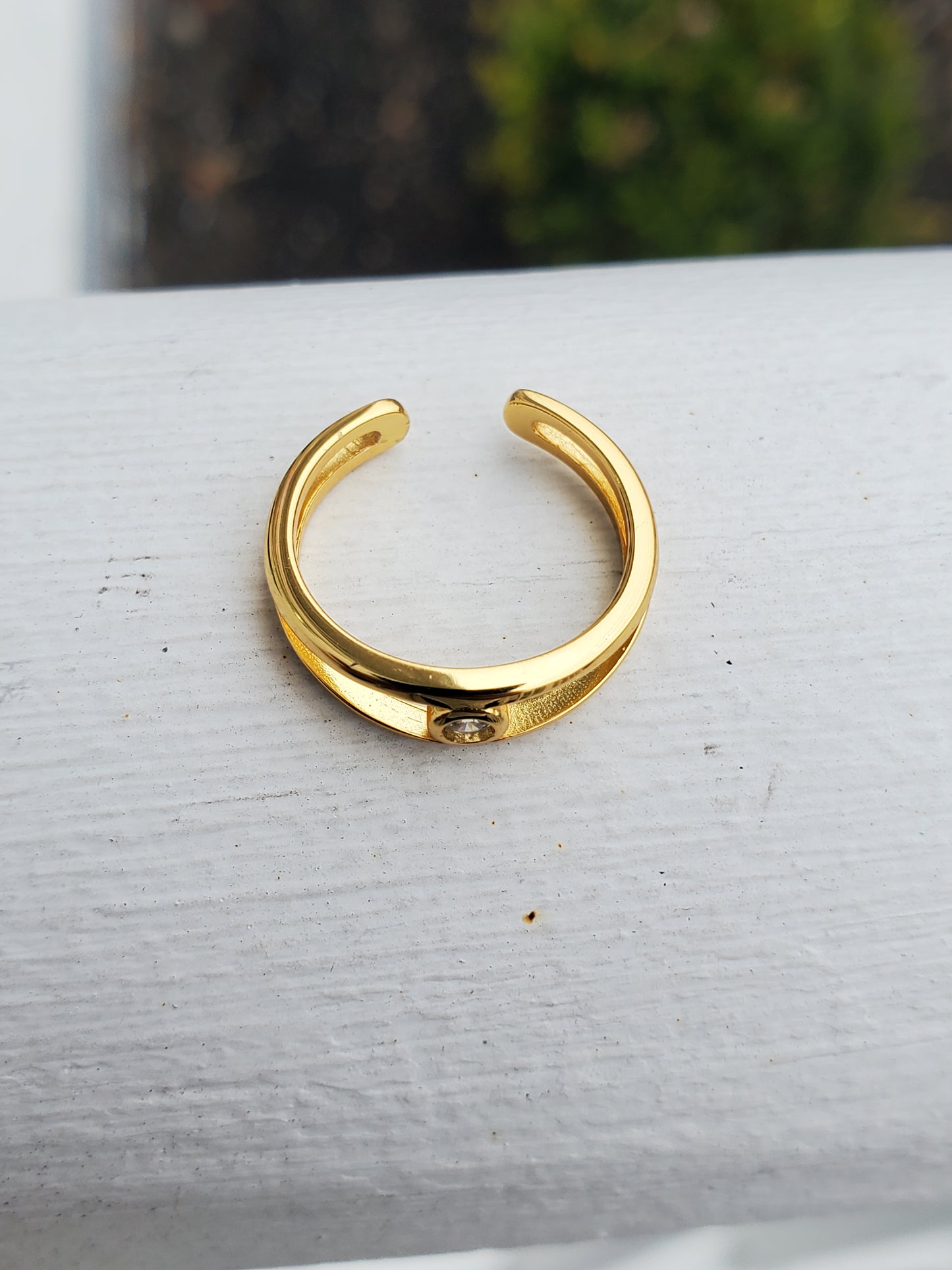 925 Sterling Silver Vermeil Criss-cross Adjustable Toe Mid-Finger Ring