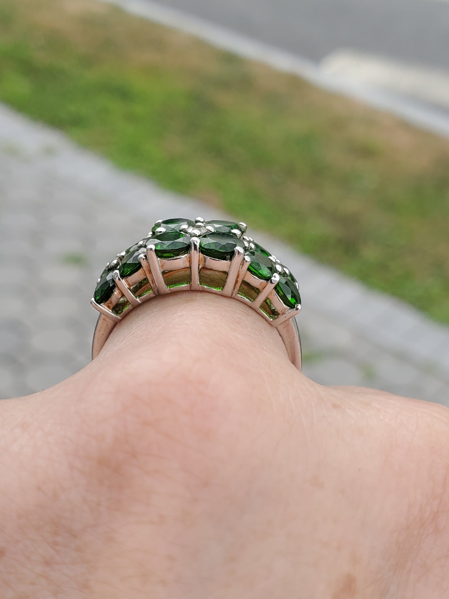 925 Sterling Silver Chrome Diopside Cluster Ring