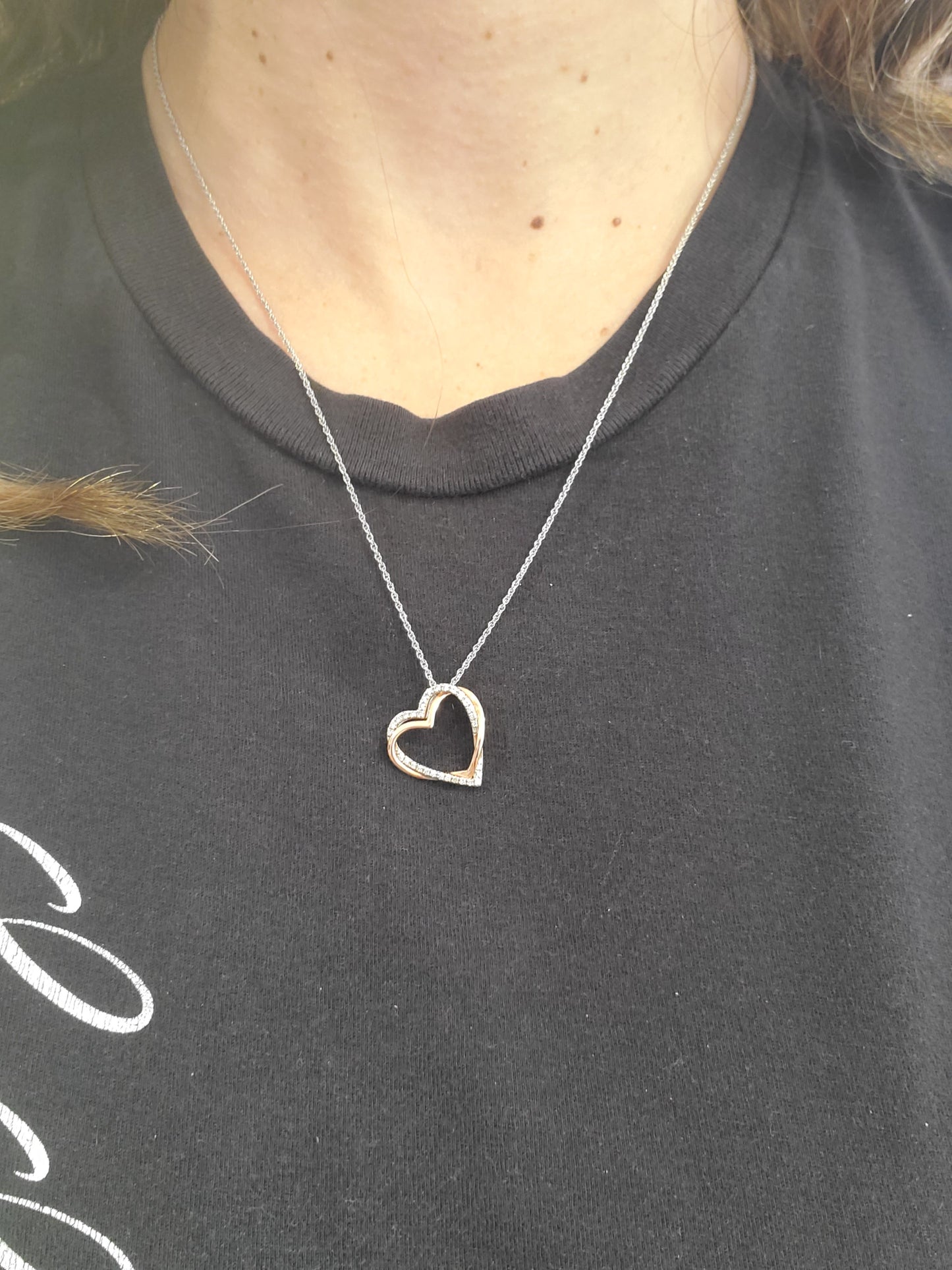 925 Sterling Silver Asymmetrical Natural Diamond Rose Heart Necklace