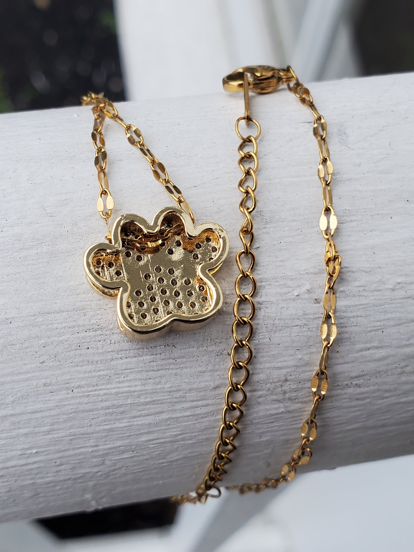 Stainless Steel Gold Plated Ladies Pawprint Zirconia Necklace