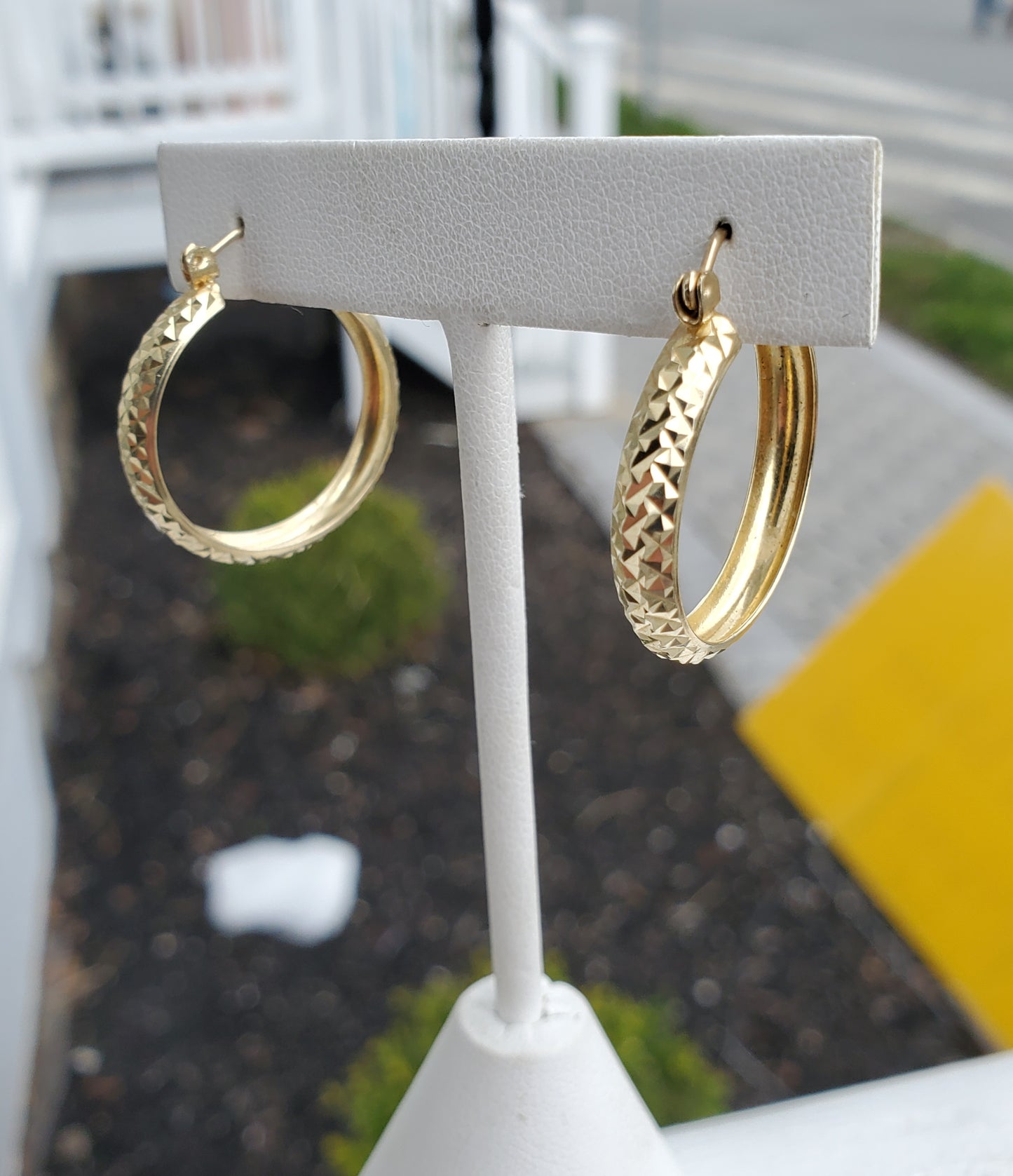 14k Gold Sparkling Prism Cut Hoop Earrings