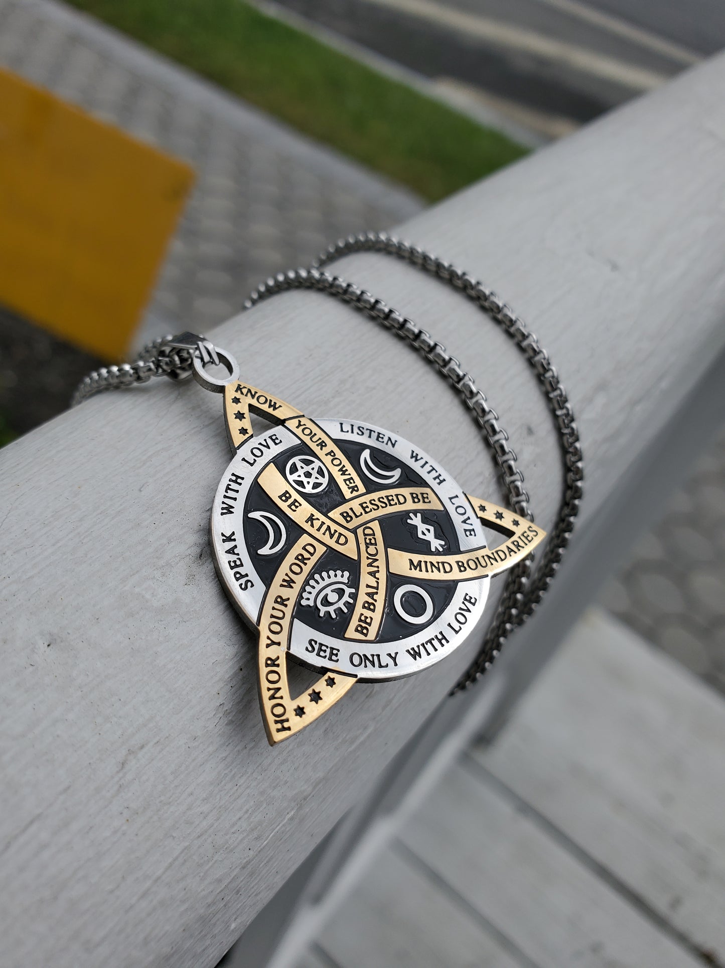 Stainless Steel two-tone Irish Celtic Trinity Knot Pendant Necklace