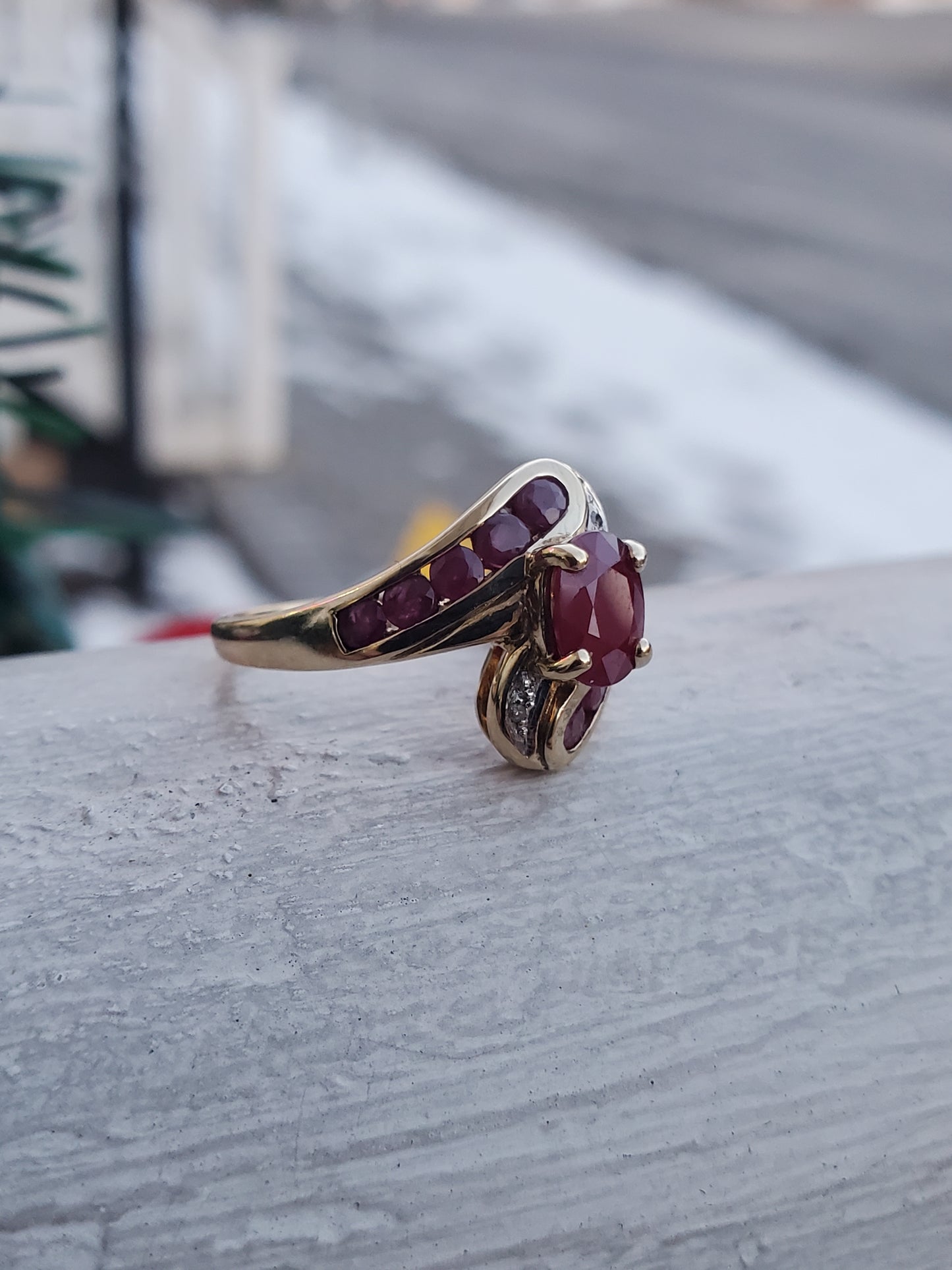 10k Solid Gold Natural Oval Ruby Bypass Ring