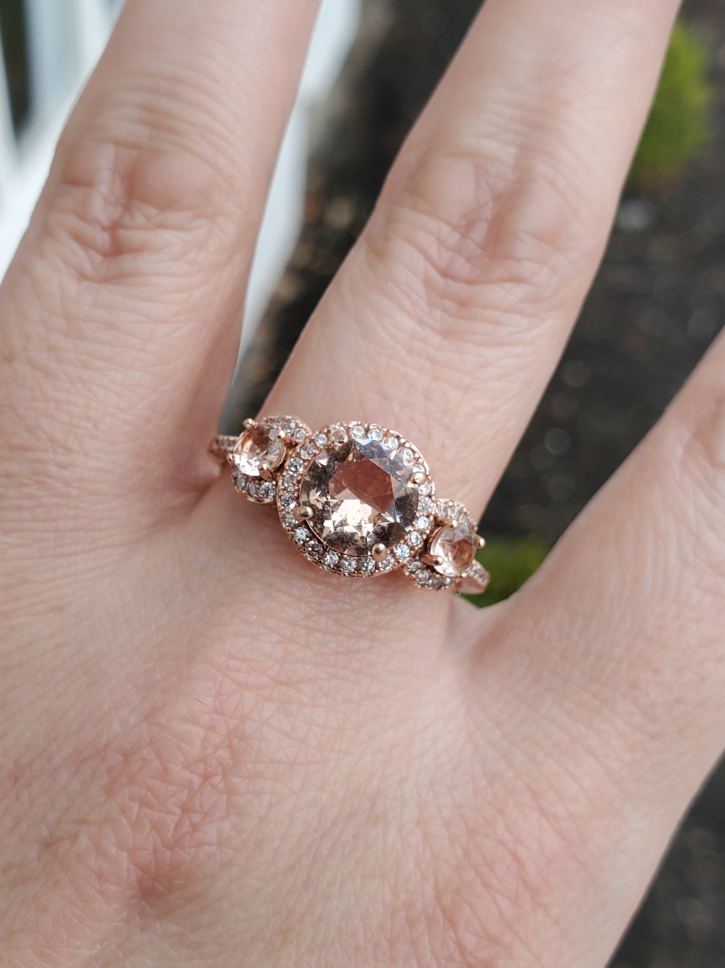 926 Sterling Silver Rose Vermeil Morganite & Zirconia Past Present Future Design Ring
