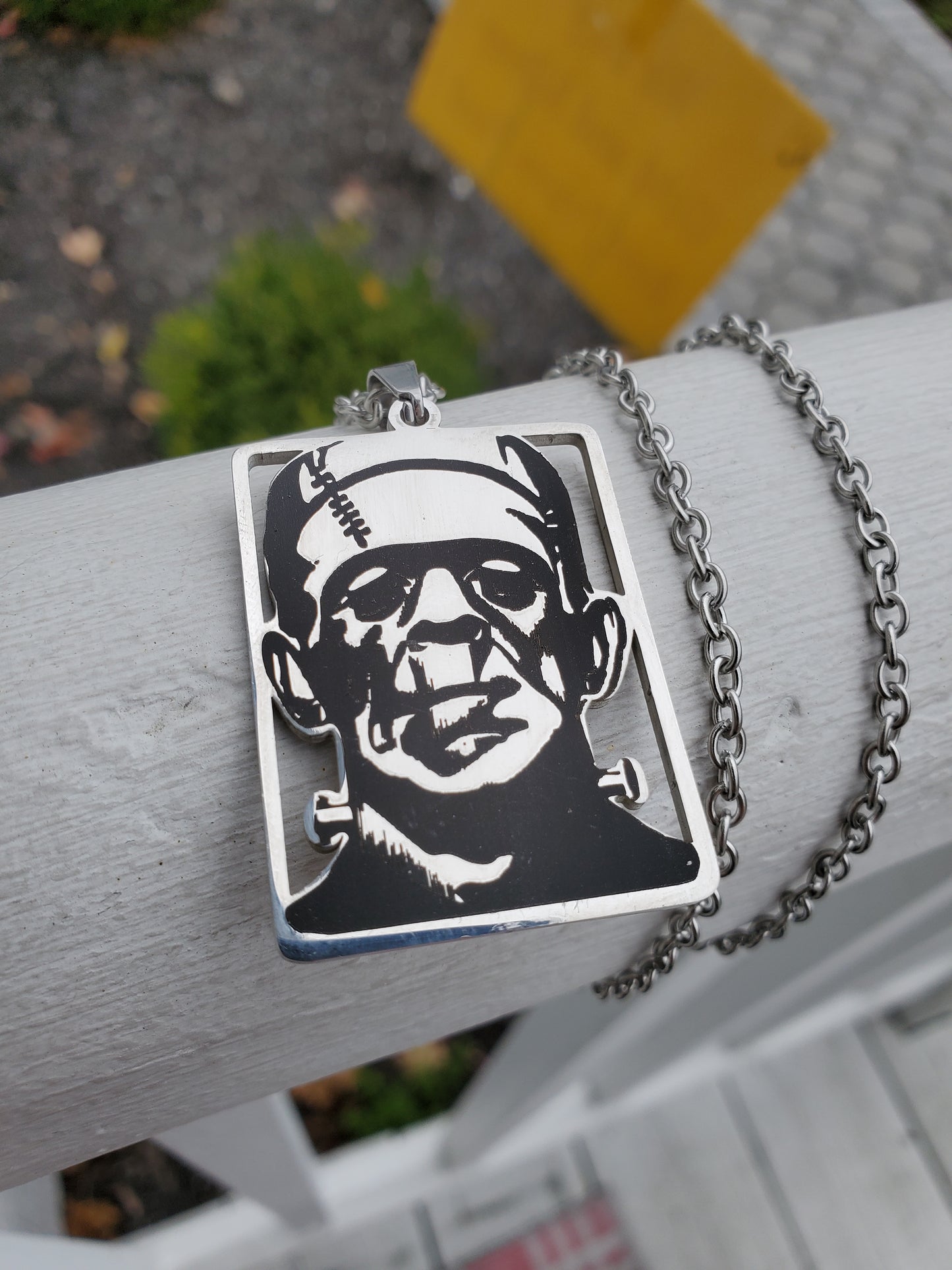 Stainless Steel Frankenstein Halloween Necklace