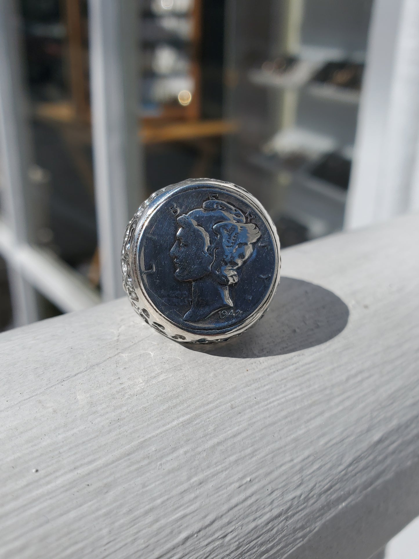 925 Sterling Silver 1942 Mercury Dime Signet Ring