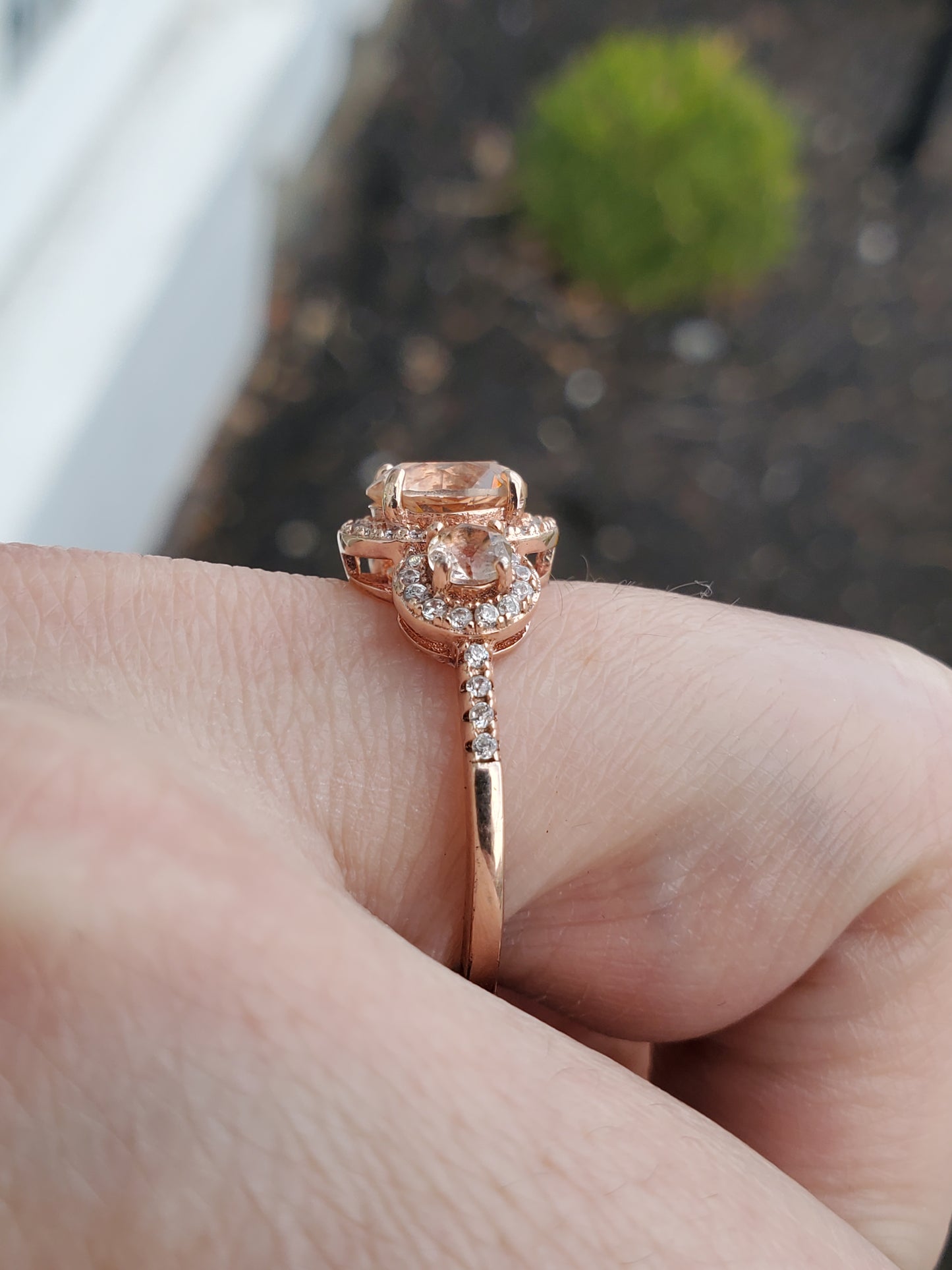 926 Sterling Silver Rose Vermeil Morganite & Zirconia Past Present Future Design Ring