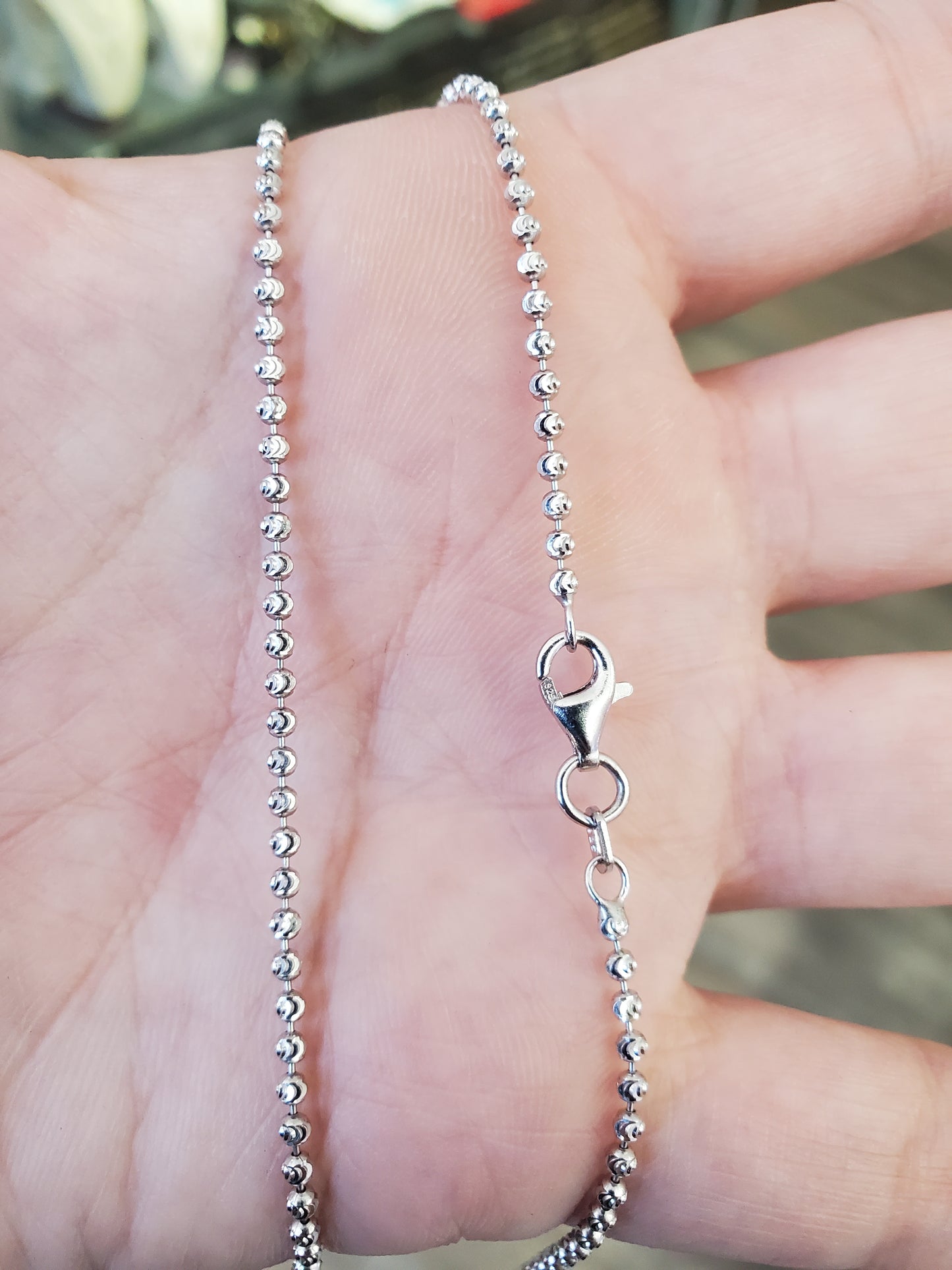 925 Sterling Silver Ladies 30" Sparkling Mooncut beaded chain