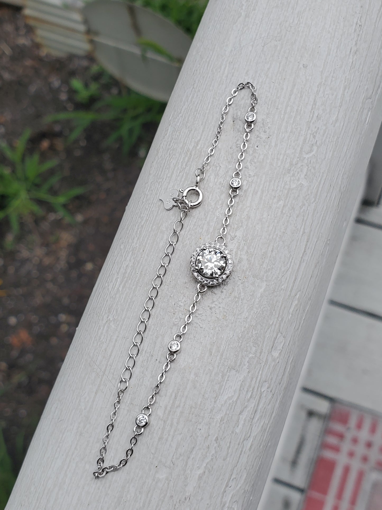 925 Sterling Silver 1ct Moissanite Diamond bezel set station bracelet