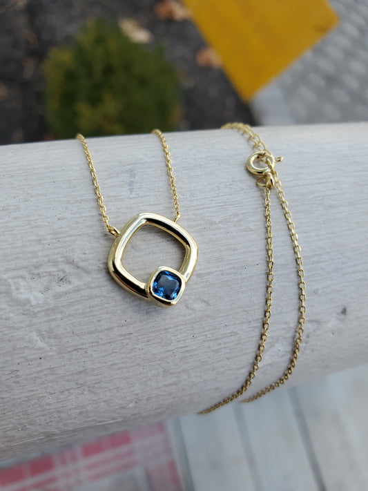 925 Sterling Silver Vermeil Petite London Blue Topaz Necklace