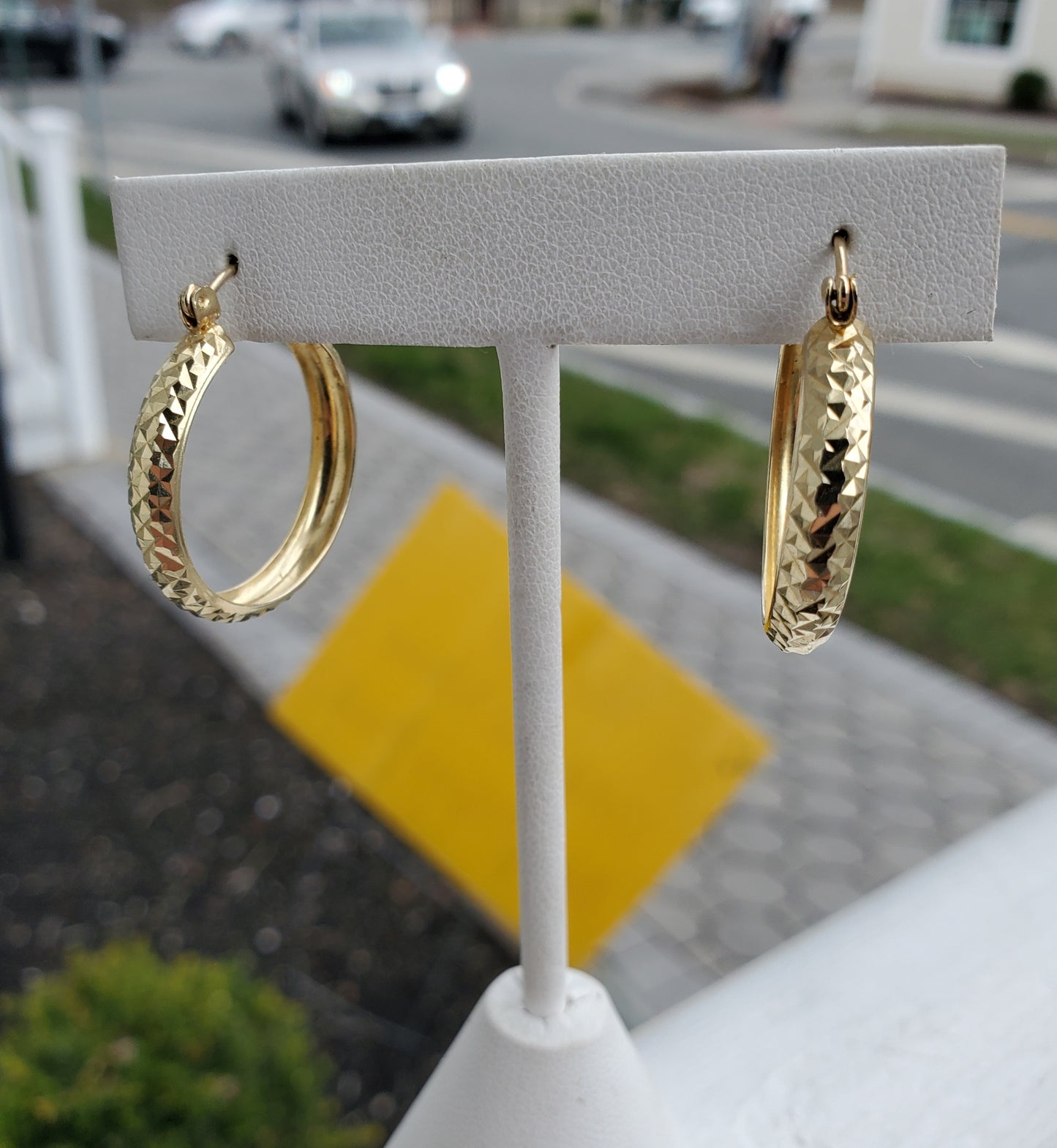 14k Gold Sparkling Prism Cut Hoop Earrings