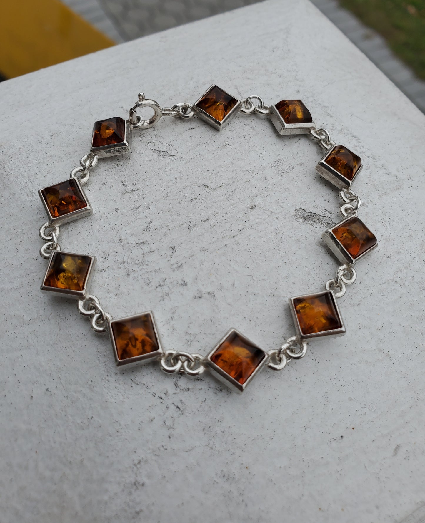 925 Sterling Silver Princess Cut Amber Bracelet