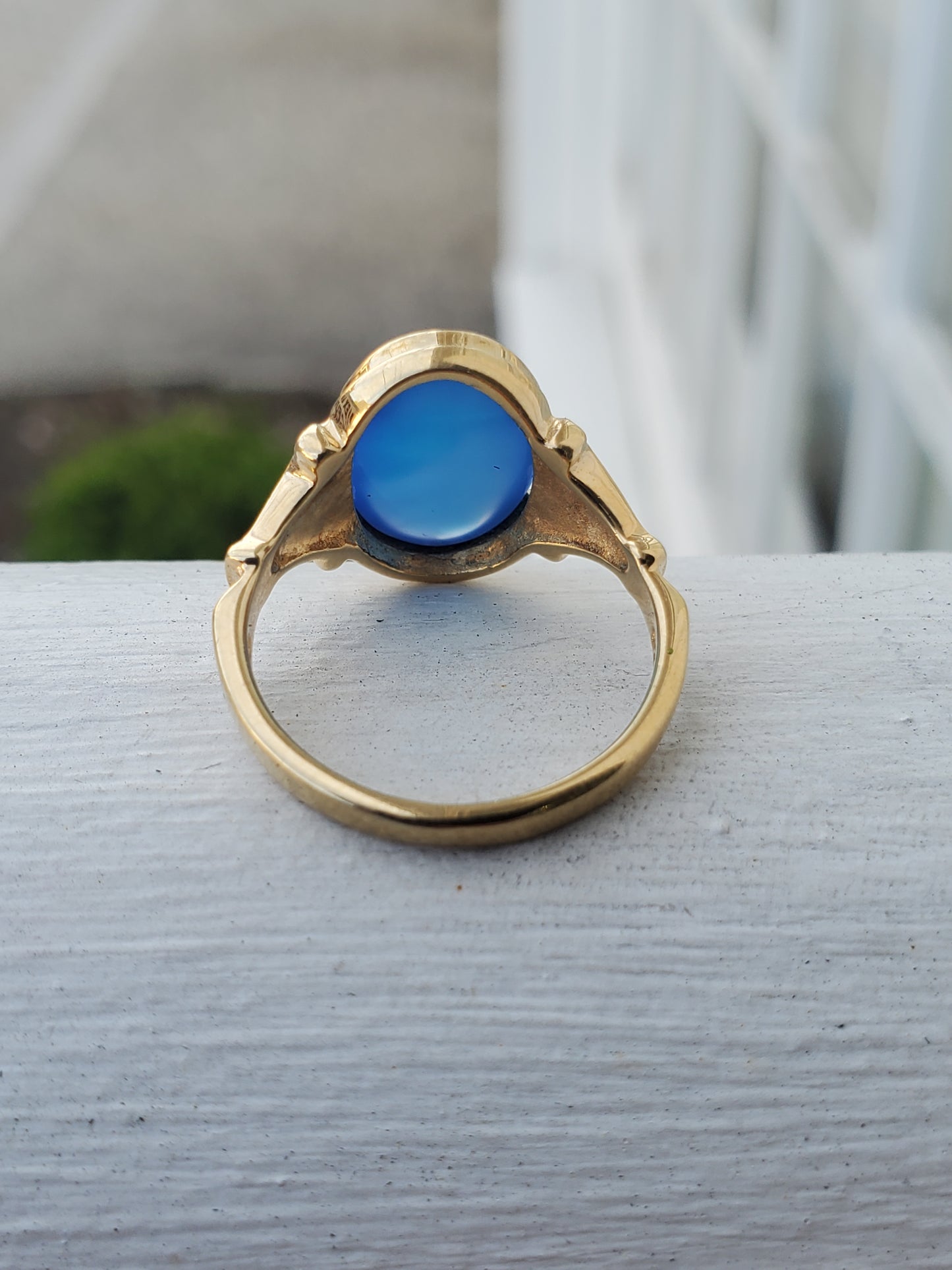 925 Sterling Silver Vermeil Blue Chalcedony Oval Solitare Ring
