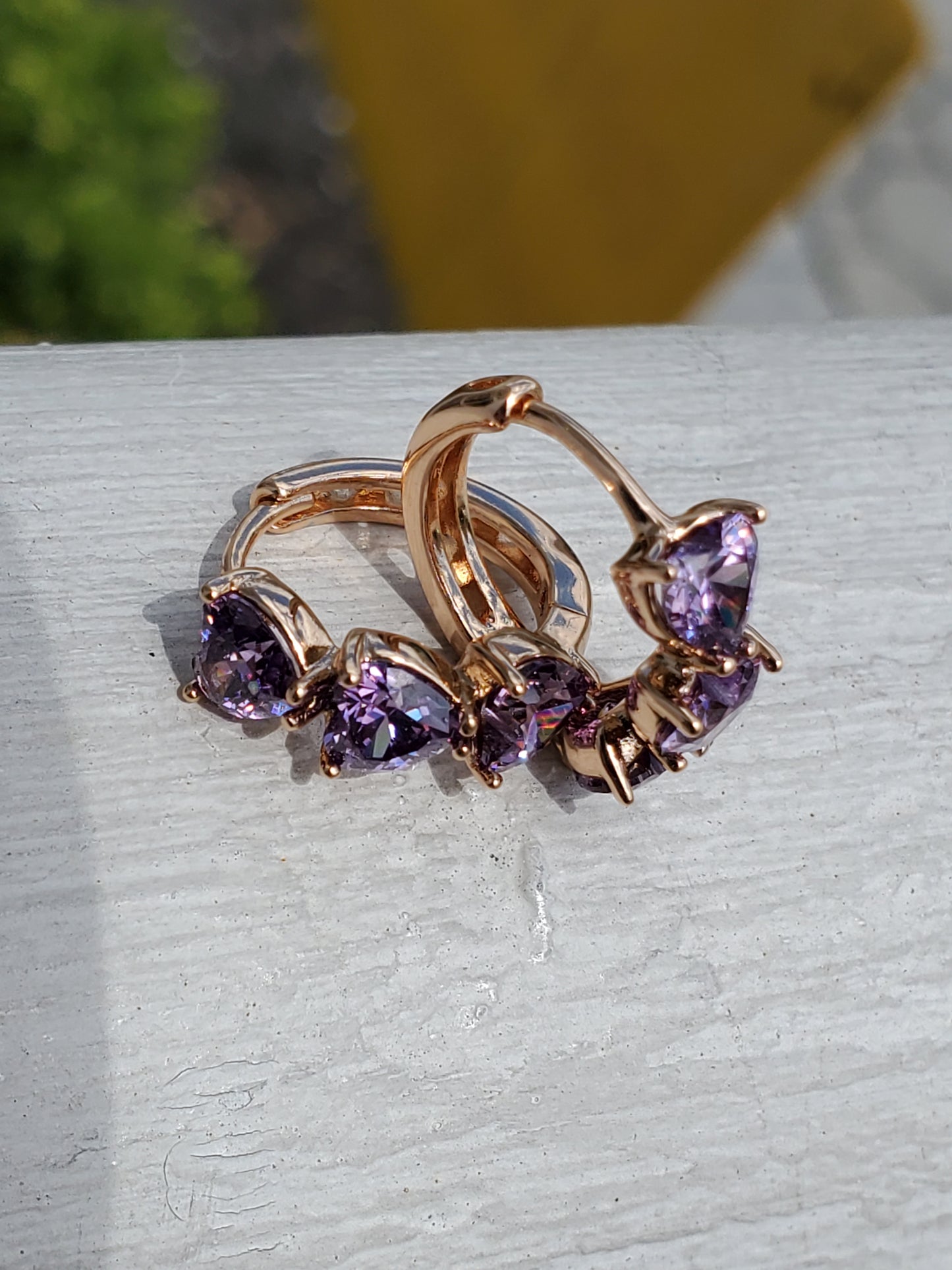 Stainless Steel 316L Simulated Purple Amethyst Heart Huggie Hoop Earrings