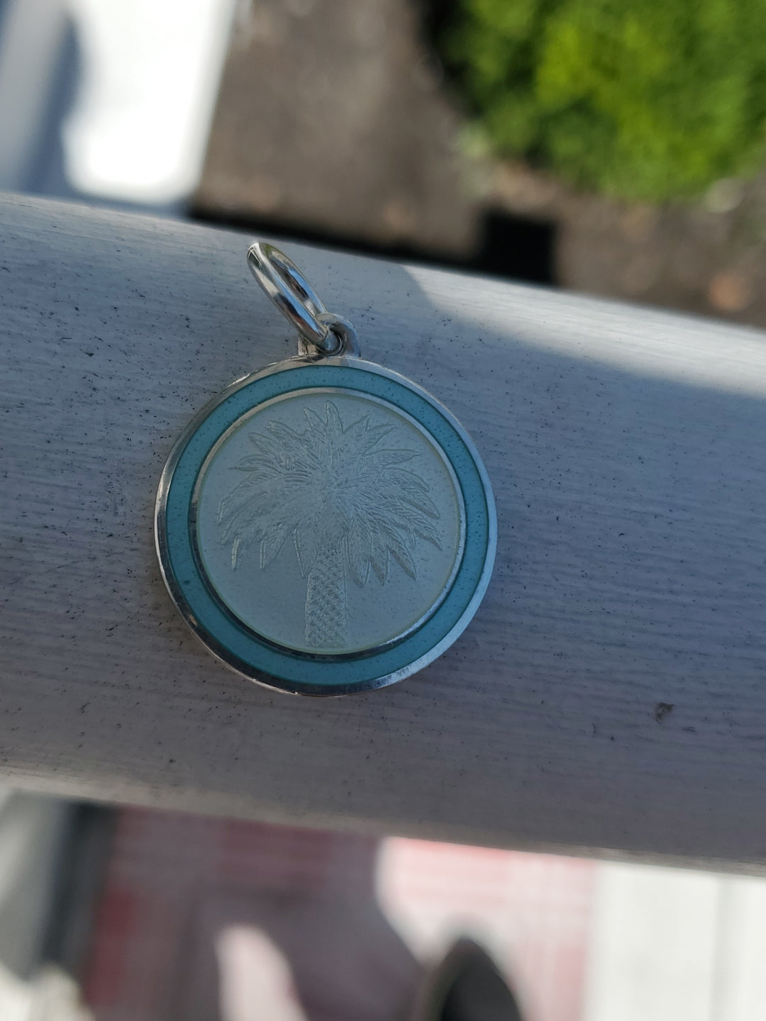 COLBY DAVIS Palm Tree Sterling Silver Enamel Pendant Light Blue 925 No Shoes Req